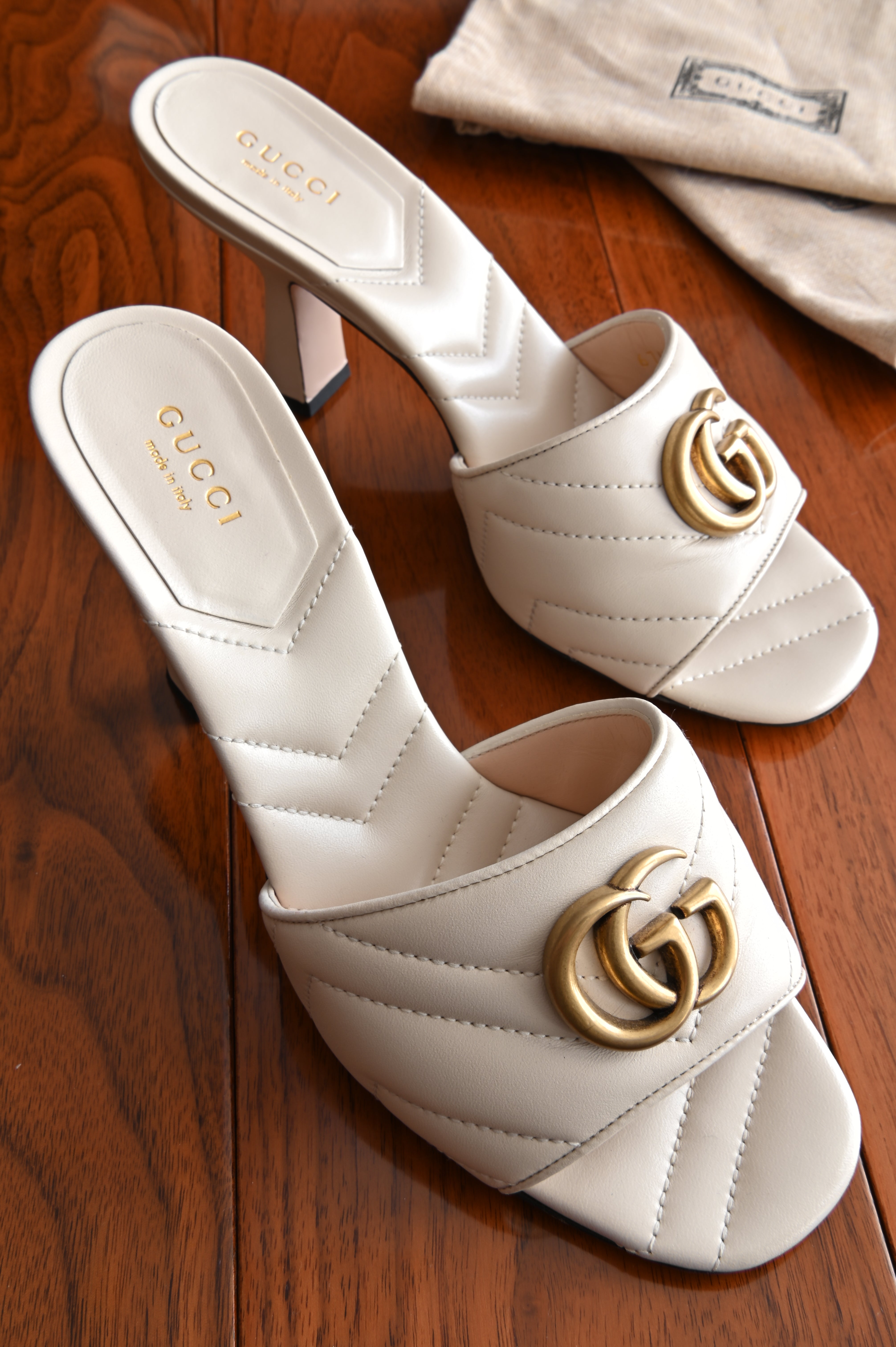 Gucci GG Marmont Sandals in Ivory white front