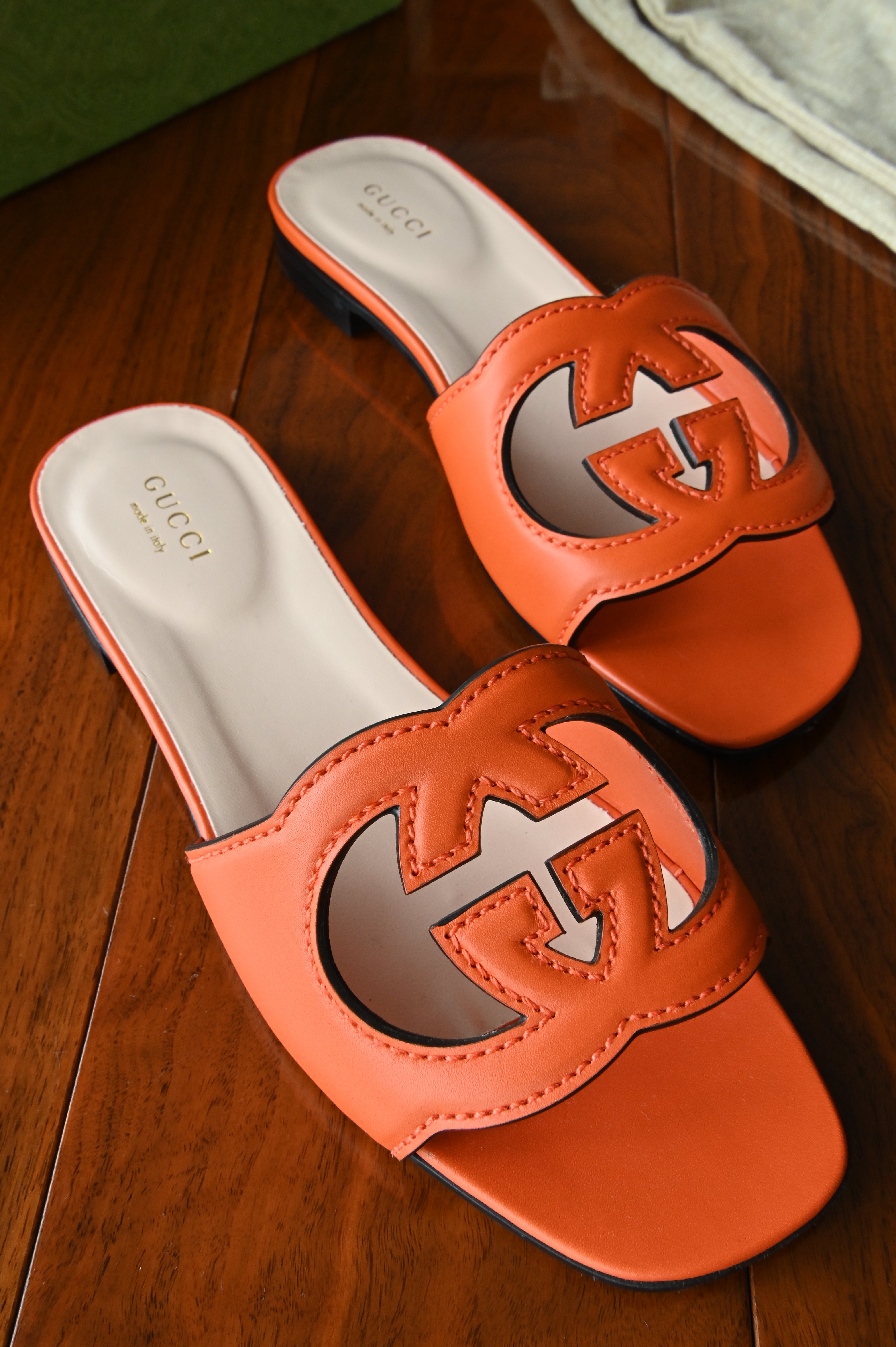 Gucci GG Orange Sandals Flats