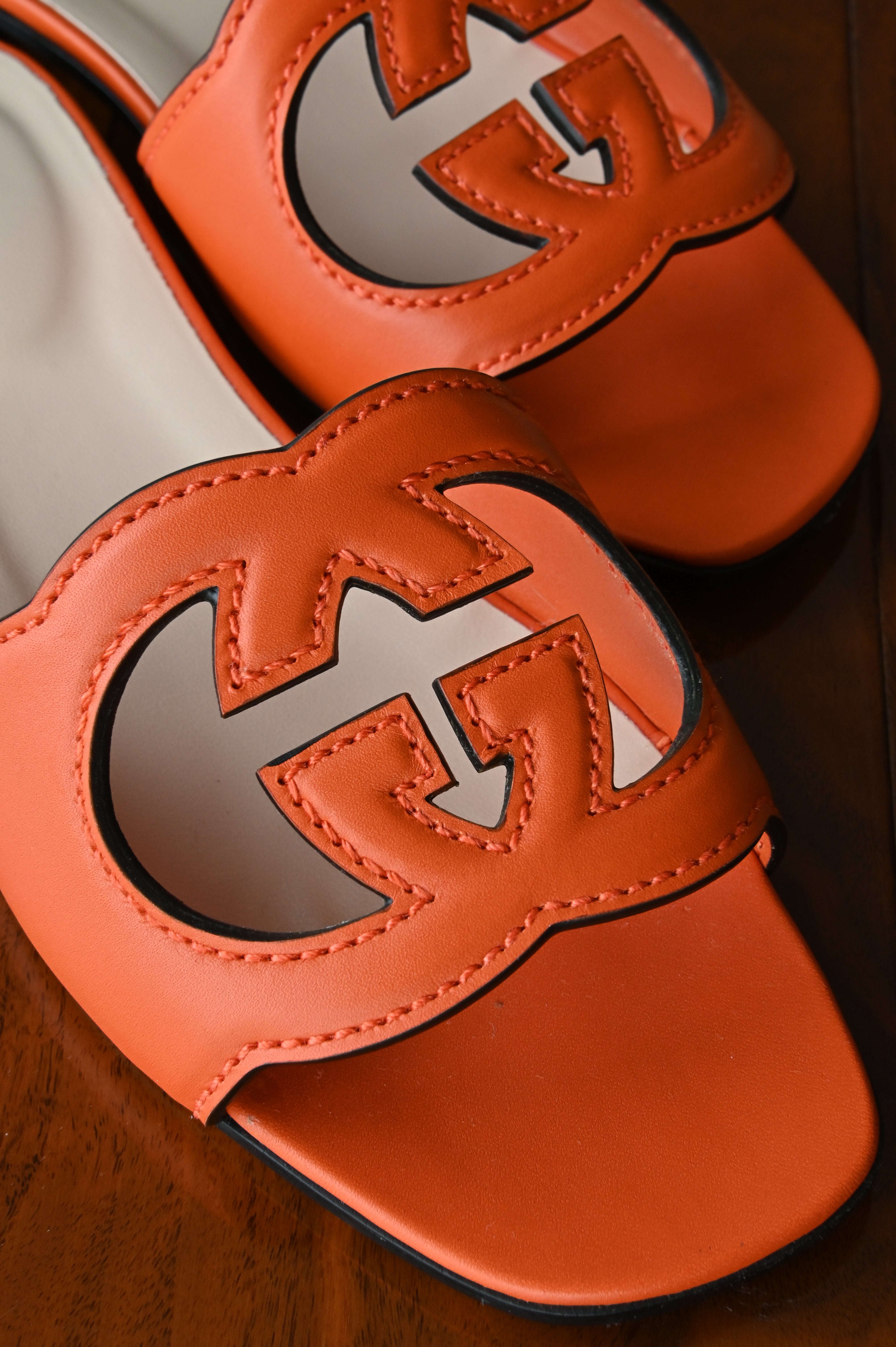 Gucci GG Orange Sandals Flats front