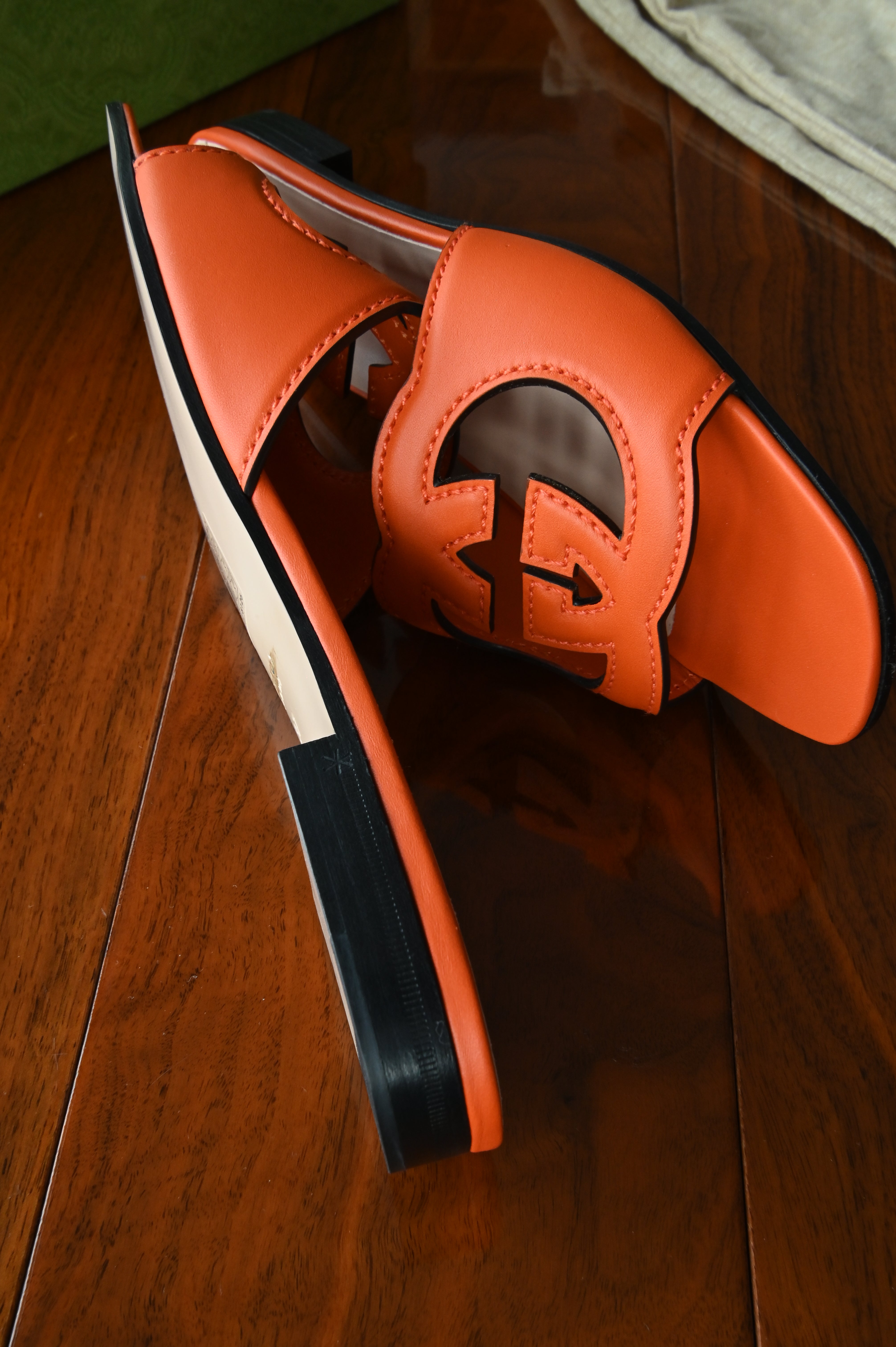 Gucci GG Orange Sandals Flats side two