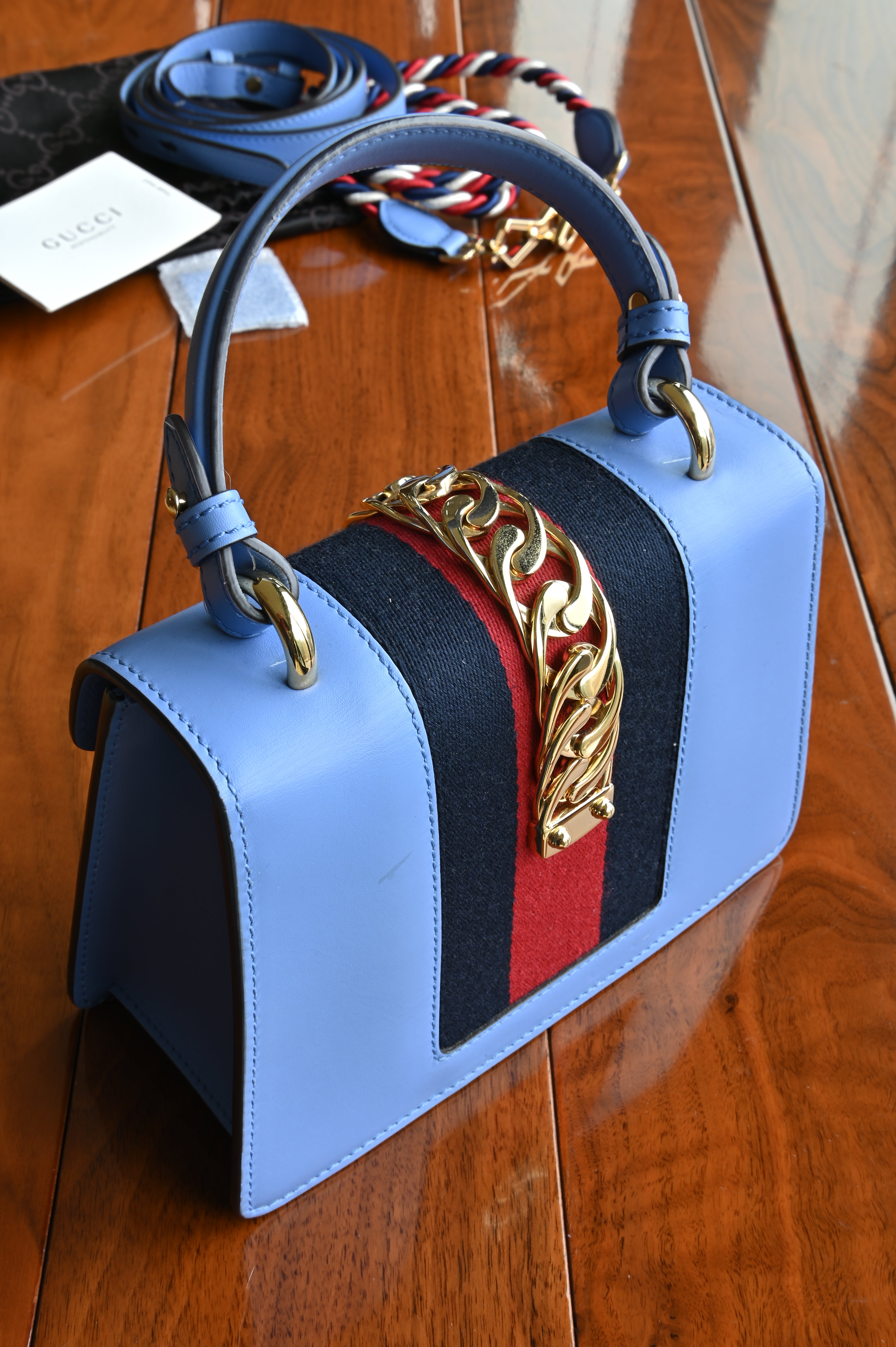 Gucci Light Blue Sylvie Bag back 