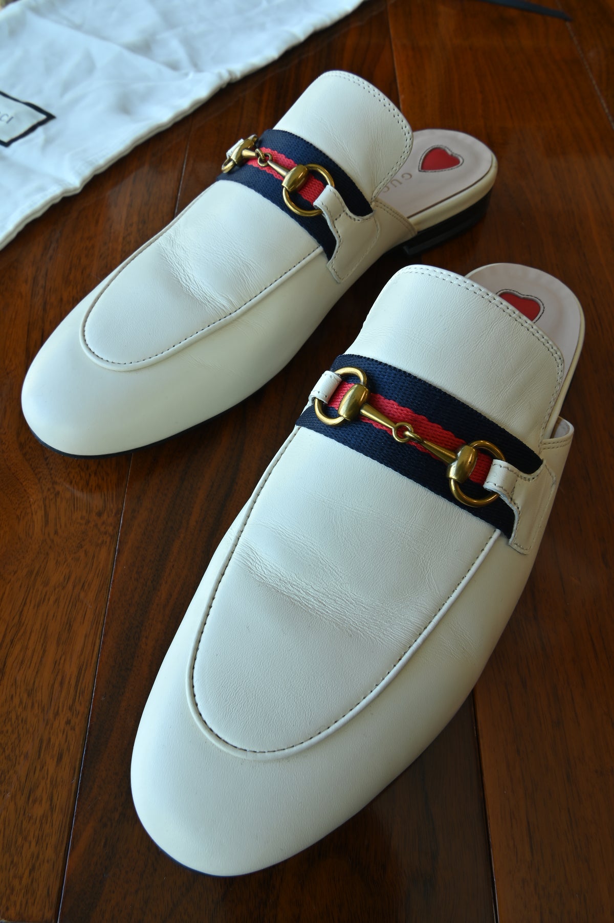 Gucci Princetown White Horsebit Mules