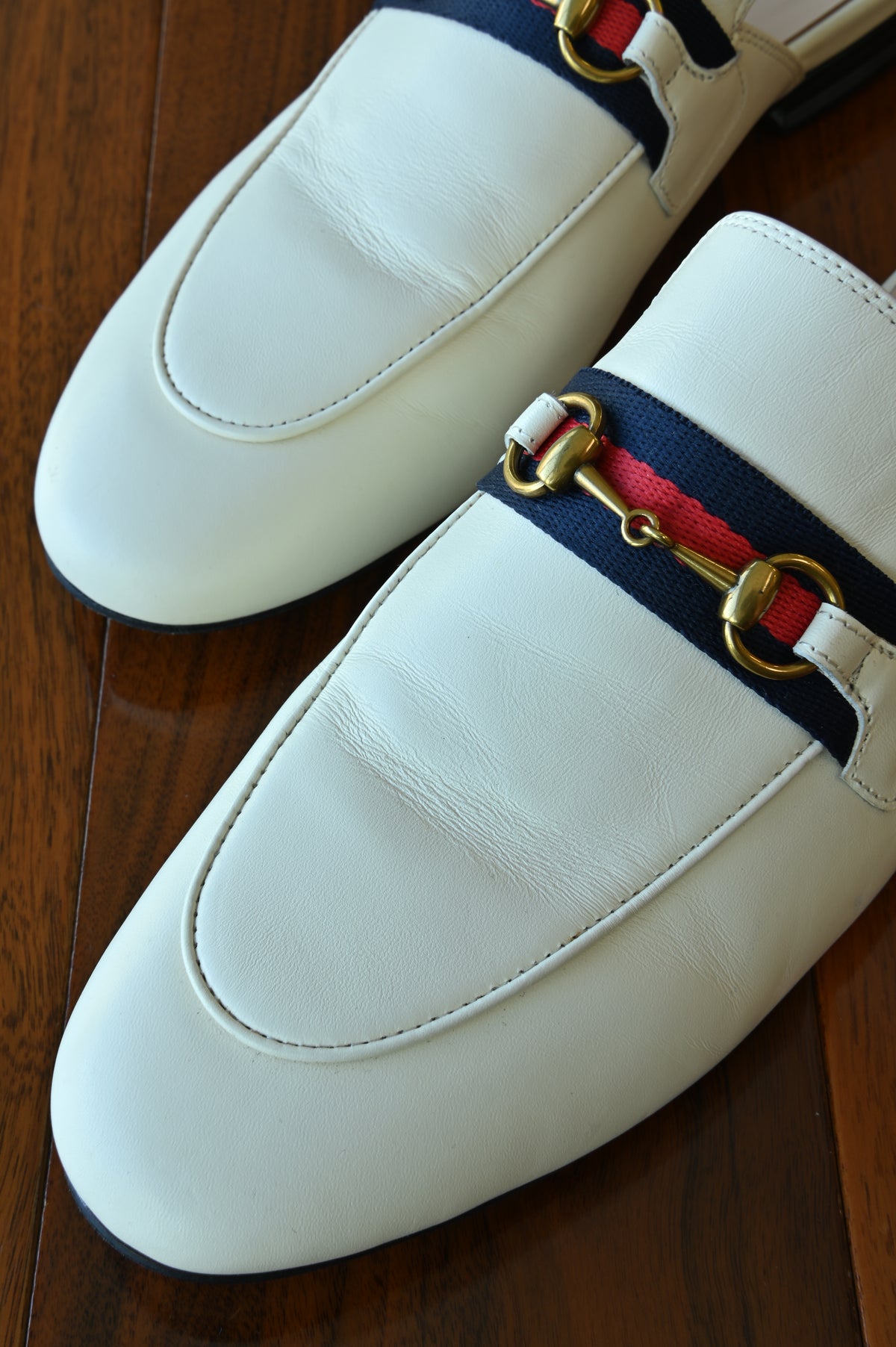 Gucci Princetown White Horsebit Mules front