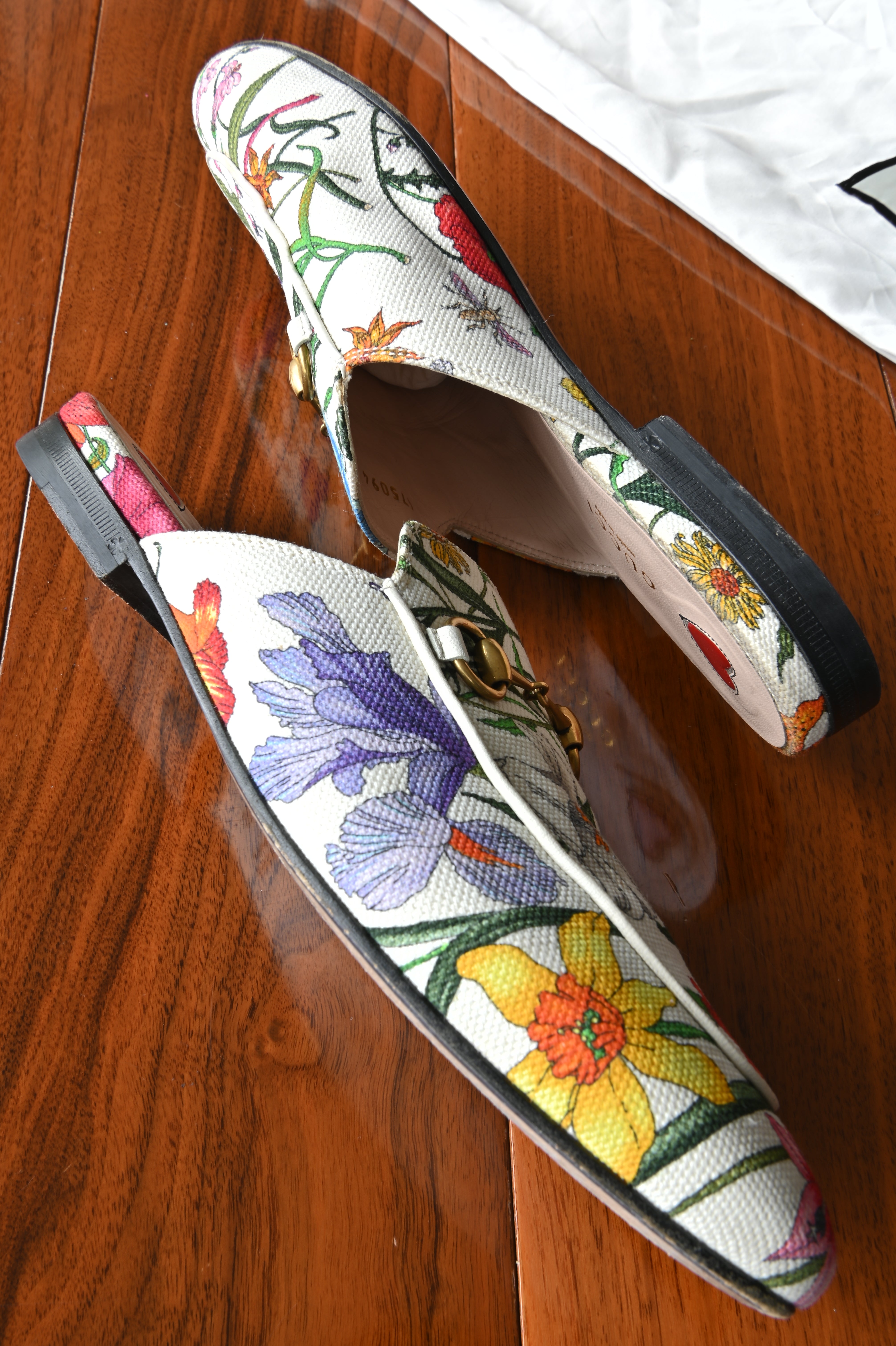 Gucci White Floral Princetown Mules side