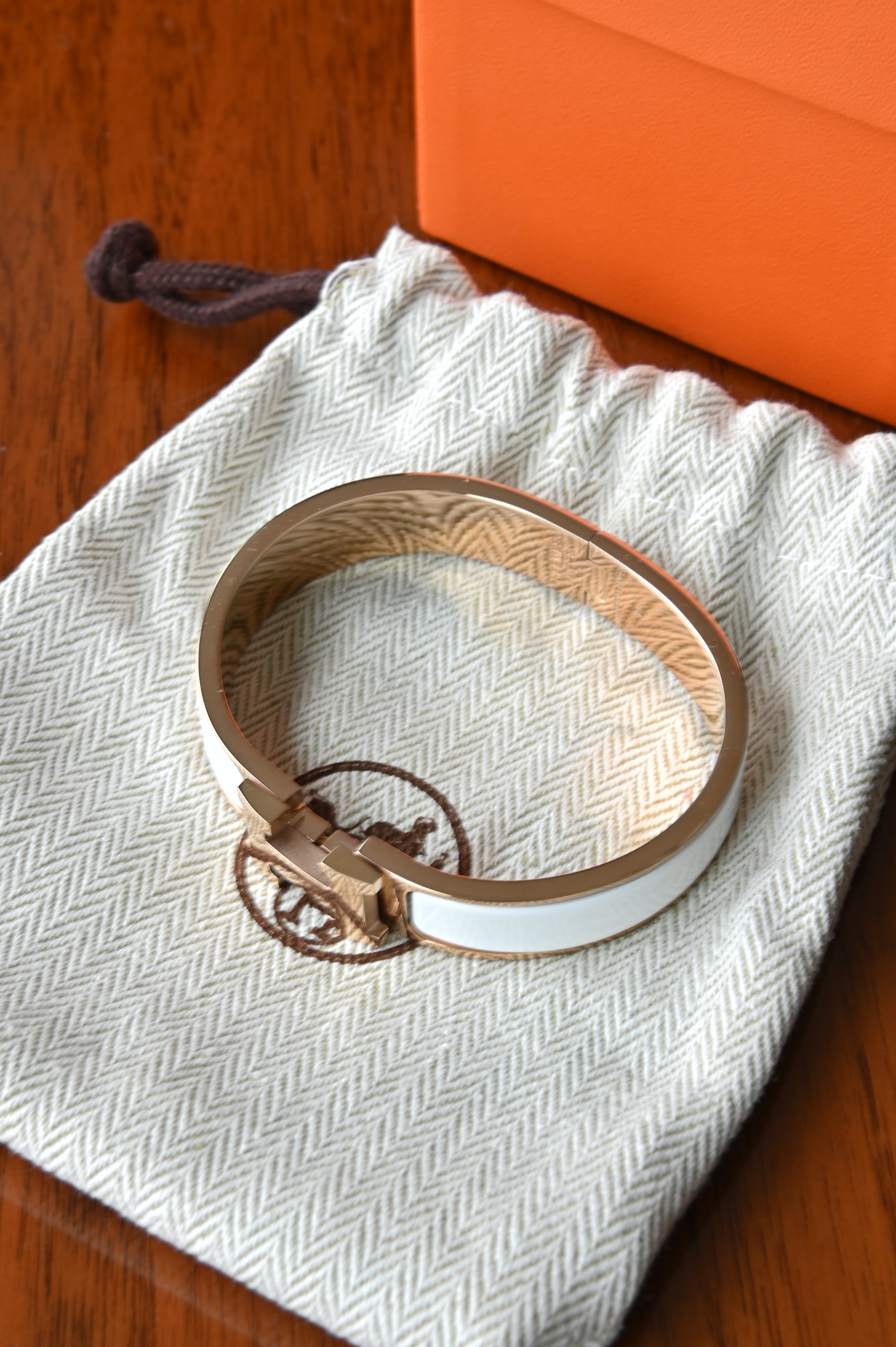Hermès Clic H White Enamel Bracelet