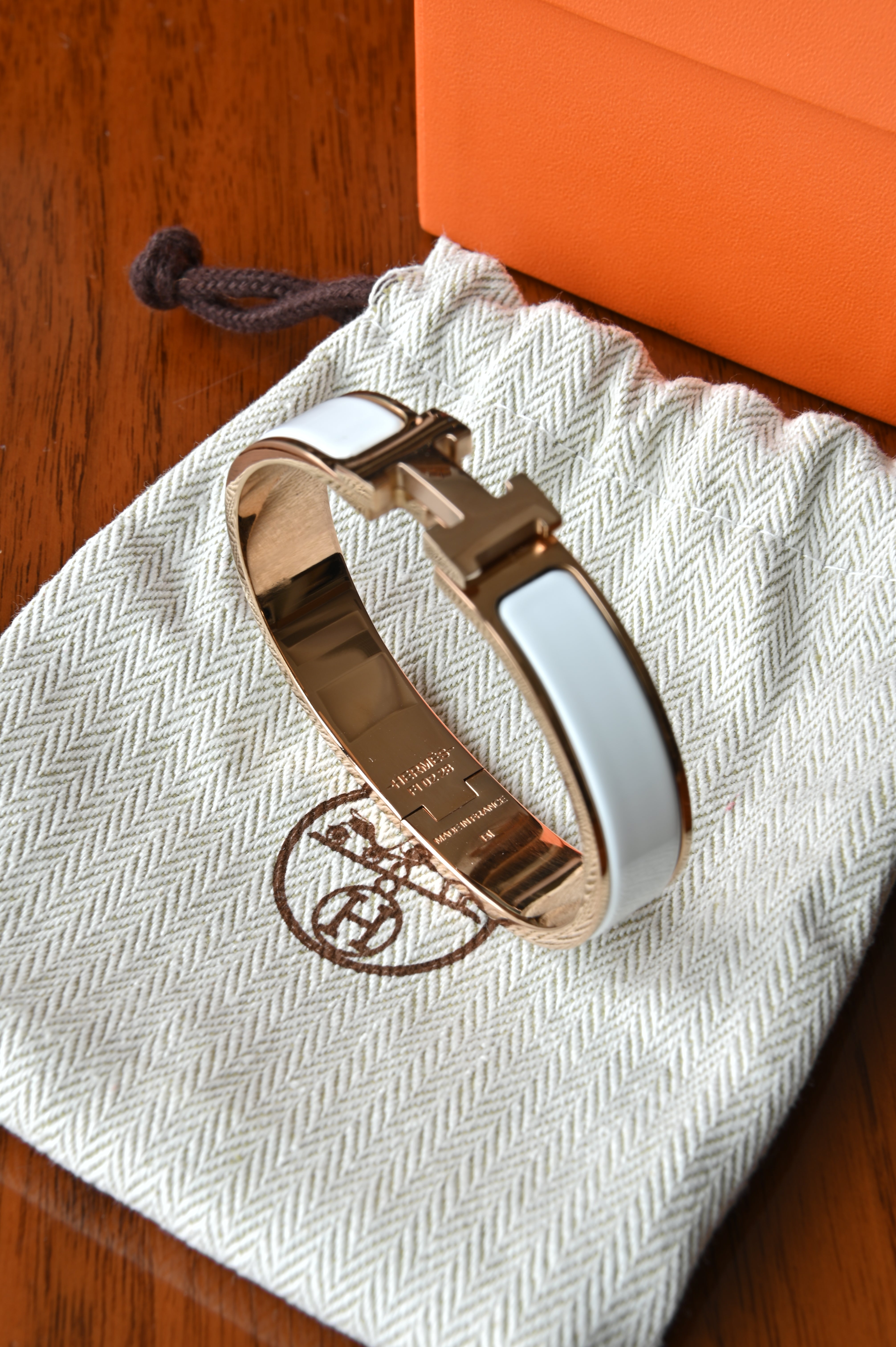 Hermès Clic H White Enamel Bracelet engraving