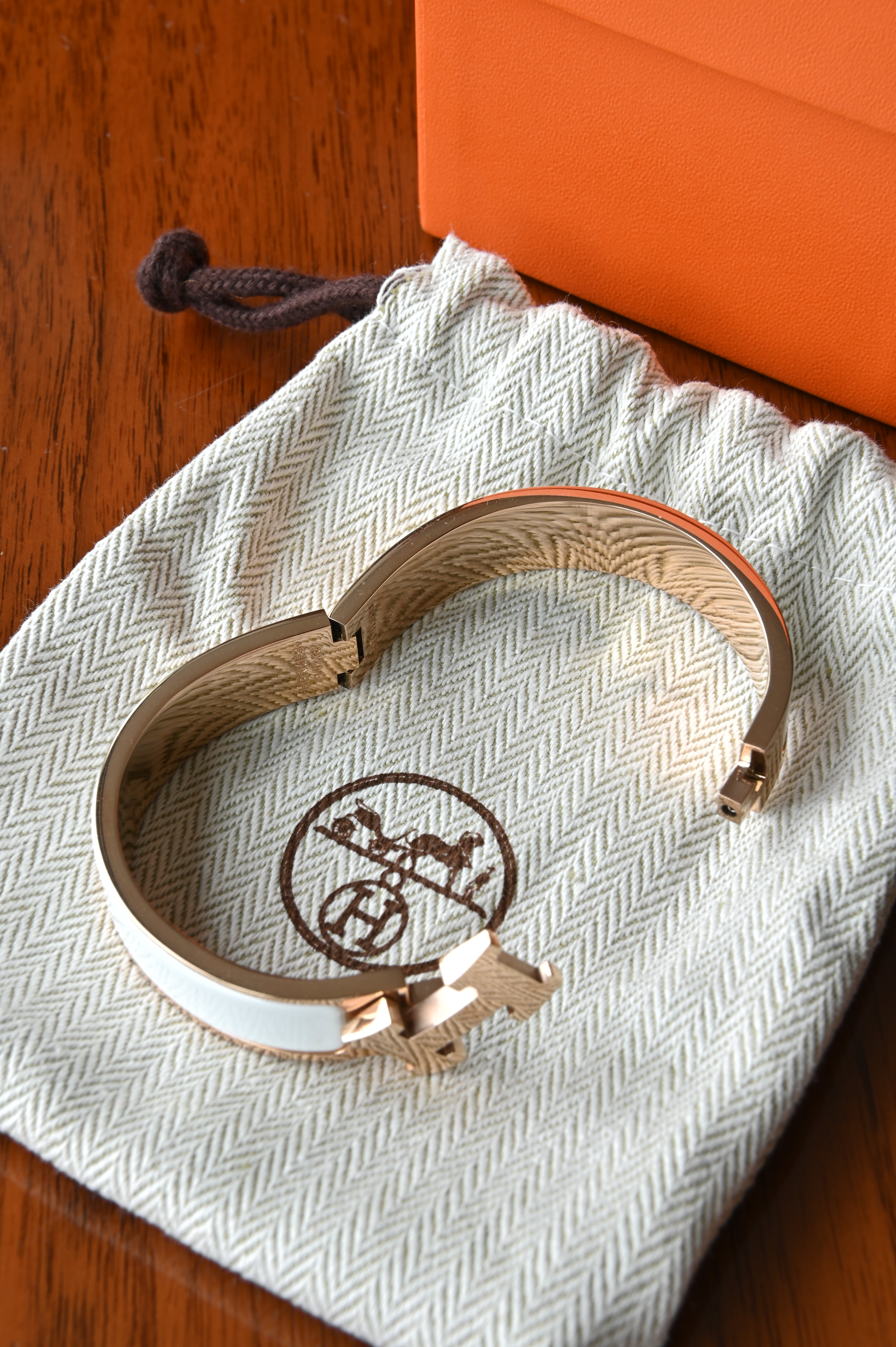 Hermès Clic H White Enamel Bracelet open