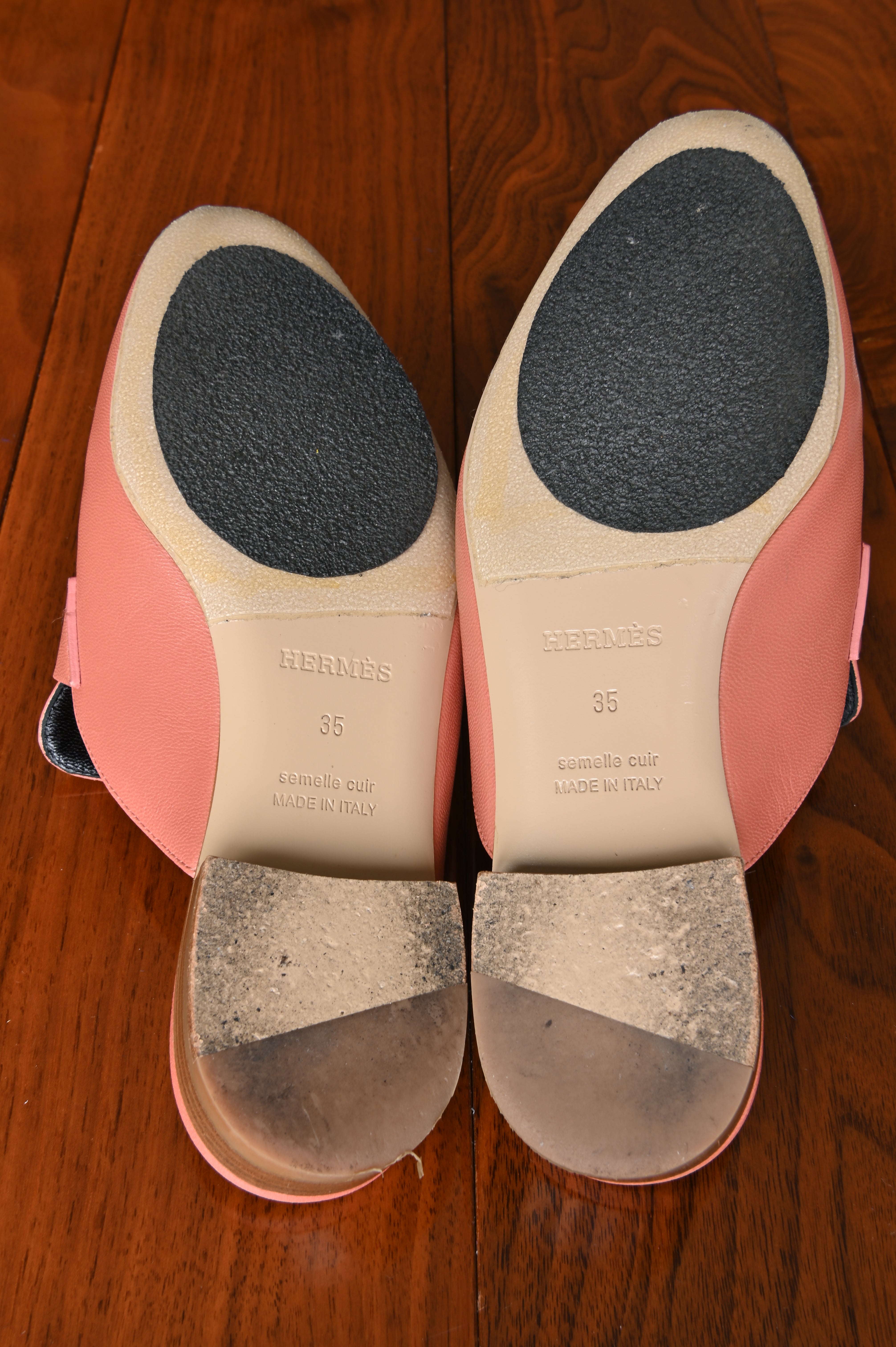 Hermès Dusty Rose leather Paradis Mules bottom