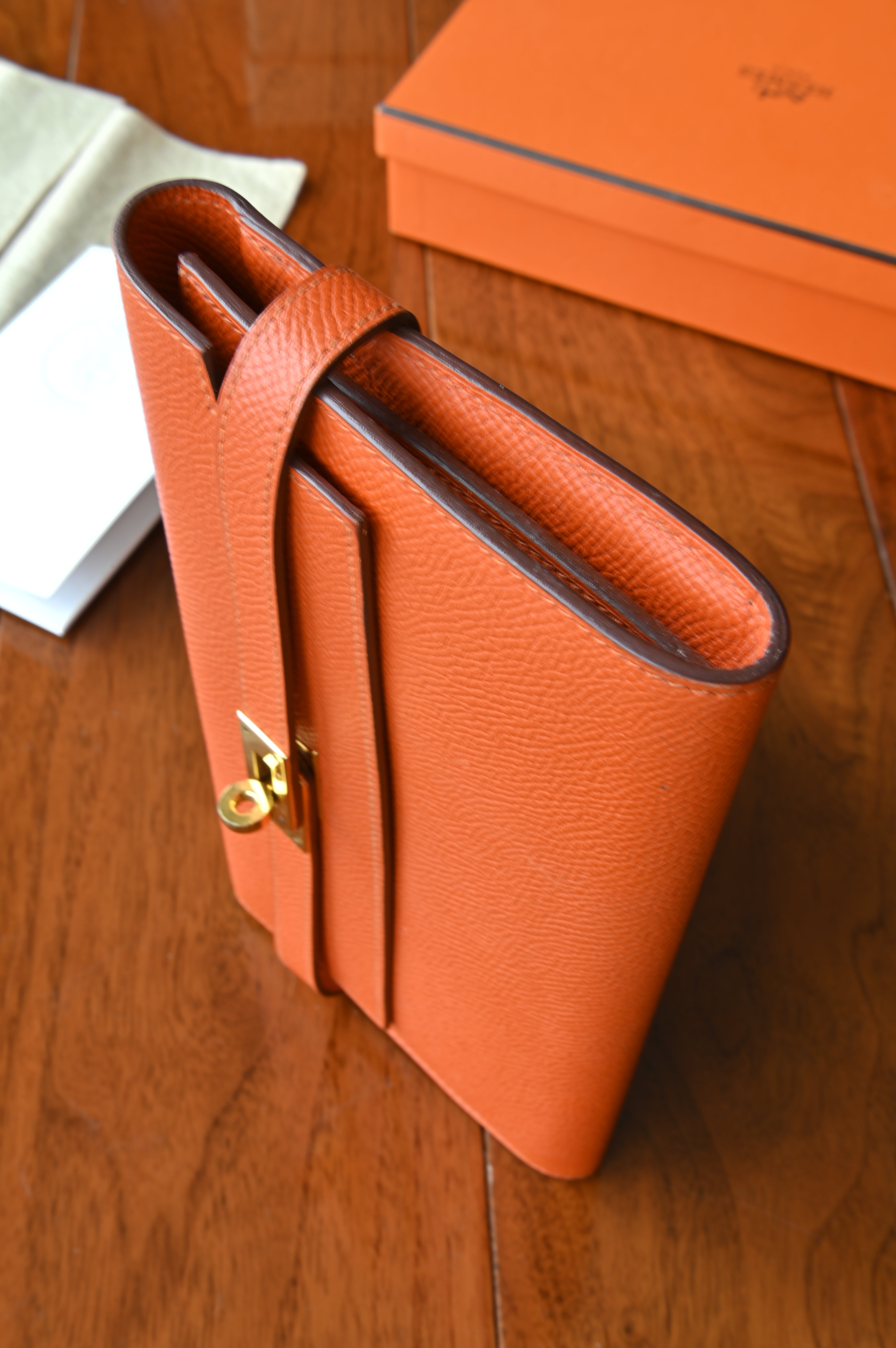 Hermès Orange Epsom Leather Long Wallet left
