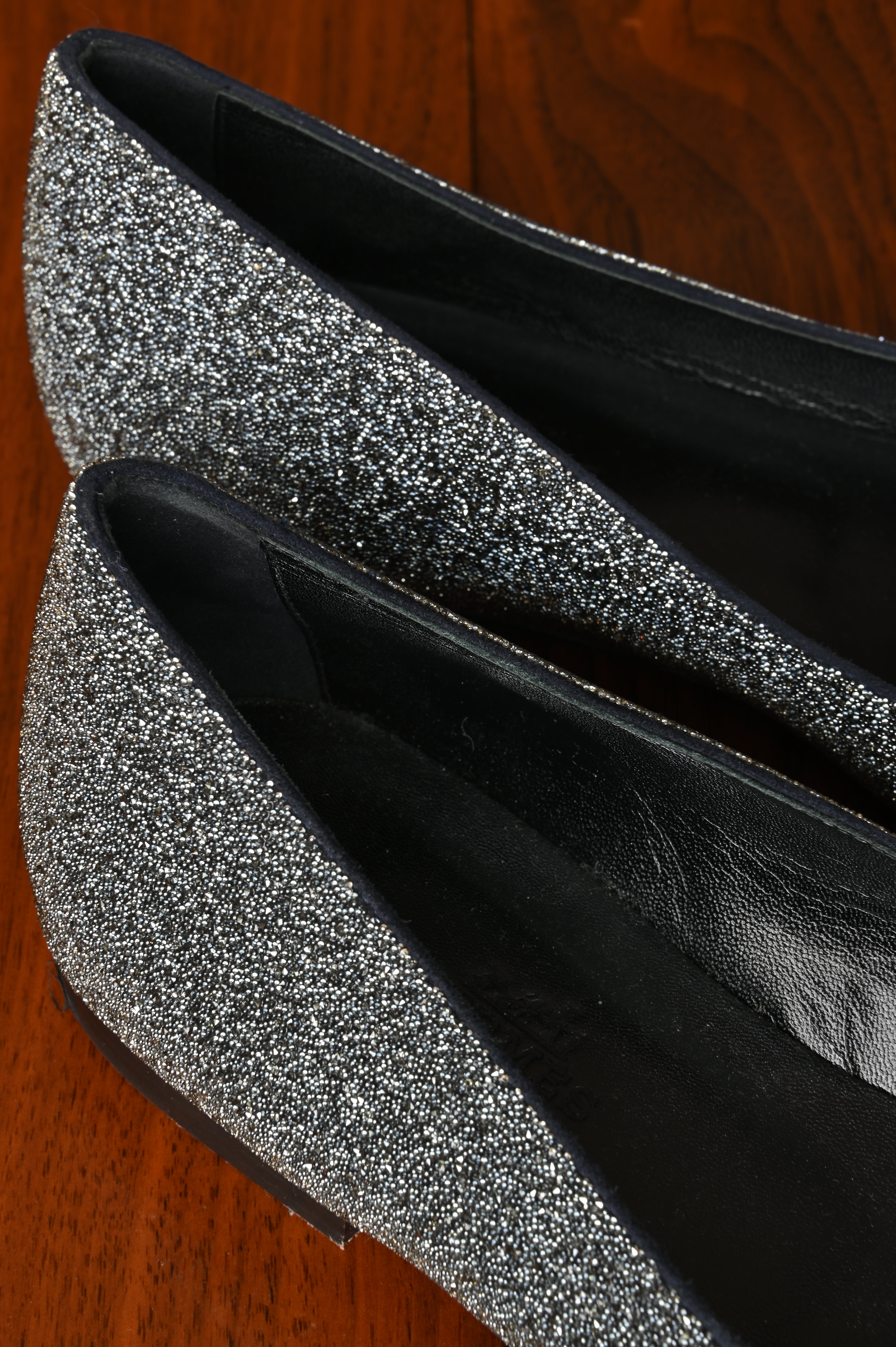Hermès Silver Glitter Slip-on Holly Loafers back
