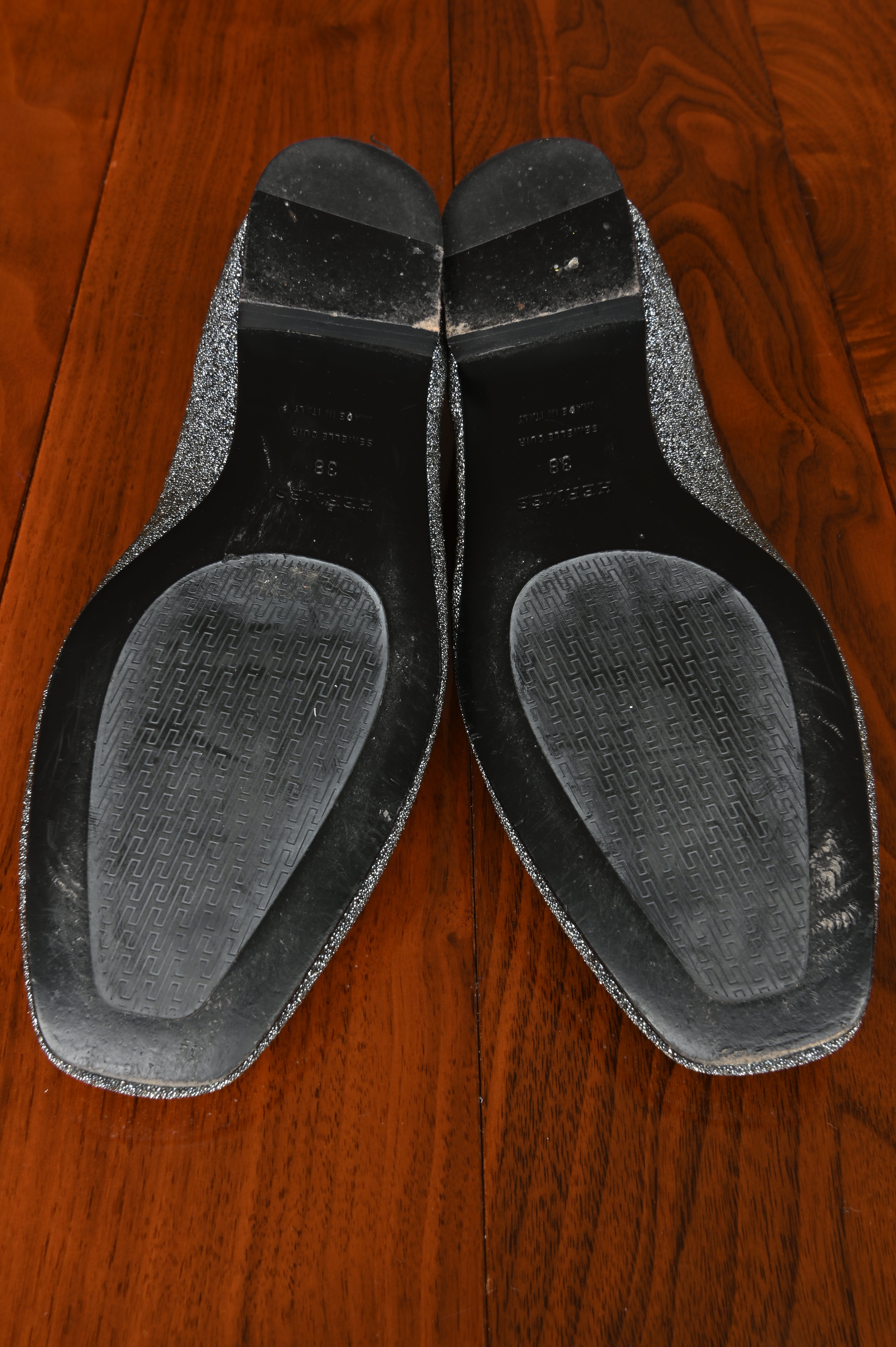 Hermès Silver Glitter Slip-on Holly Loafers bottom