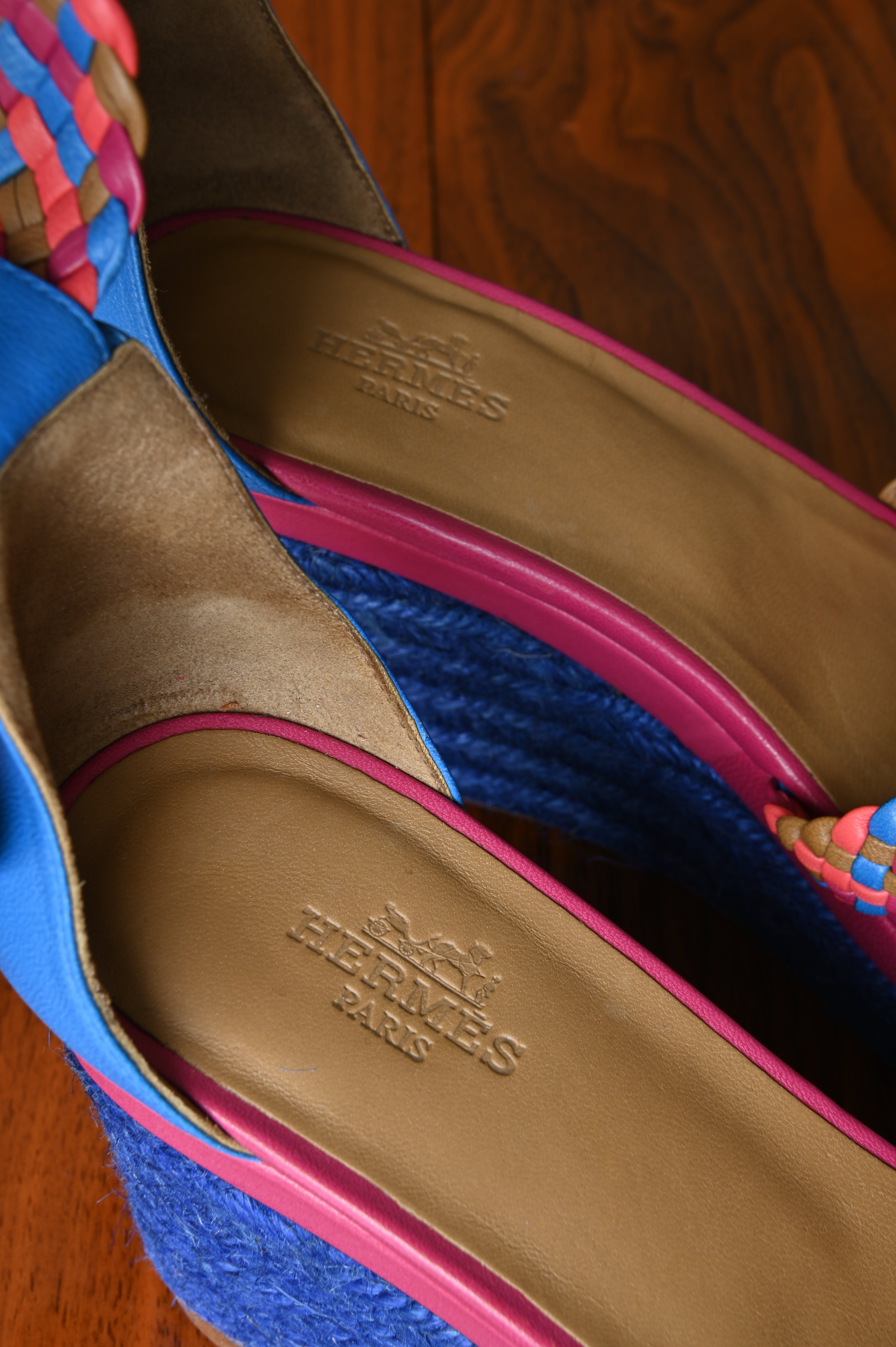 Hermès Tilana Woven Multicolor Espadrille Wedges logo