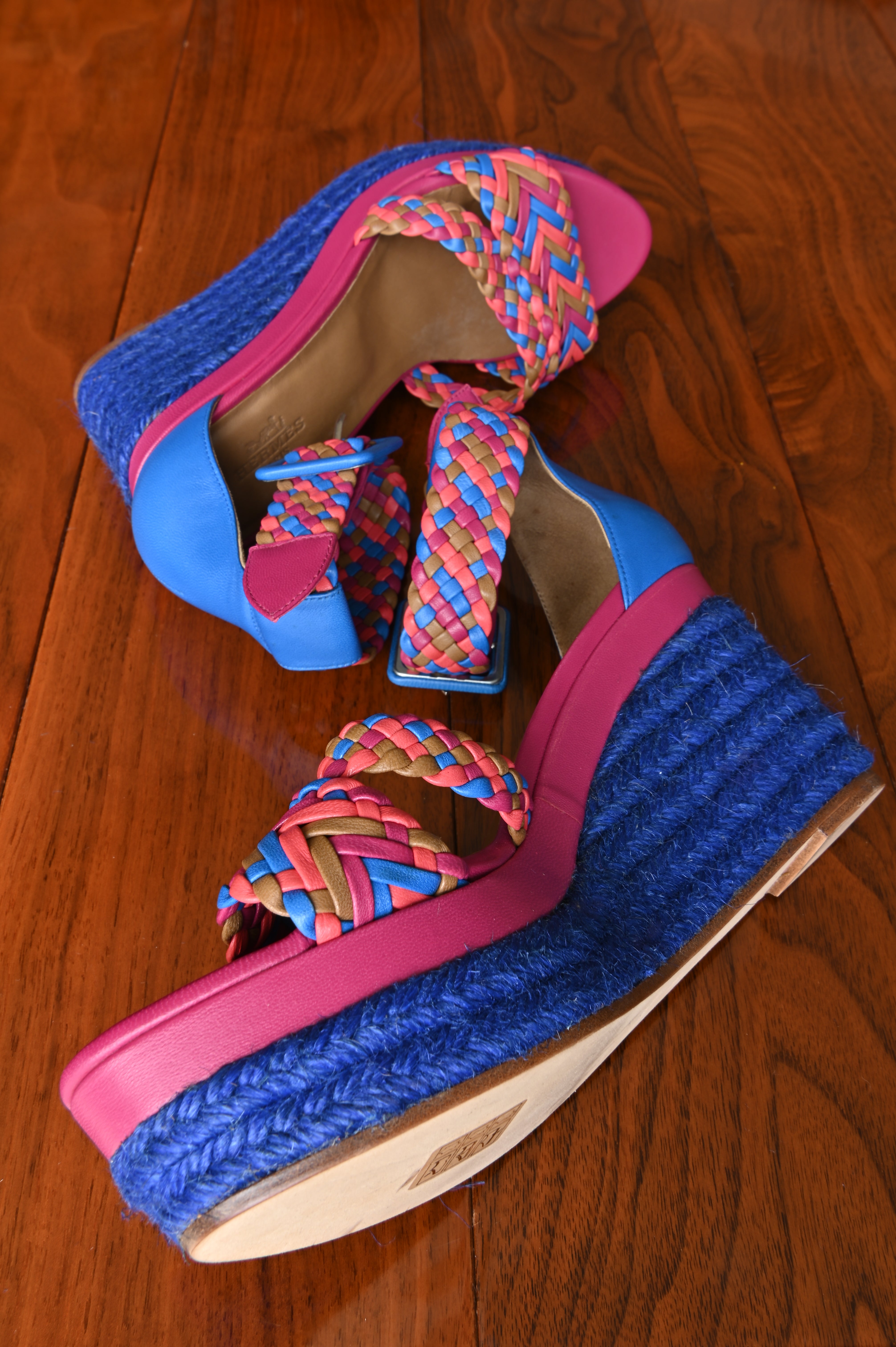 Hermès Tilana Woven Multicolor Espadrille Wedges side two