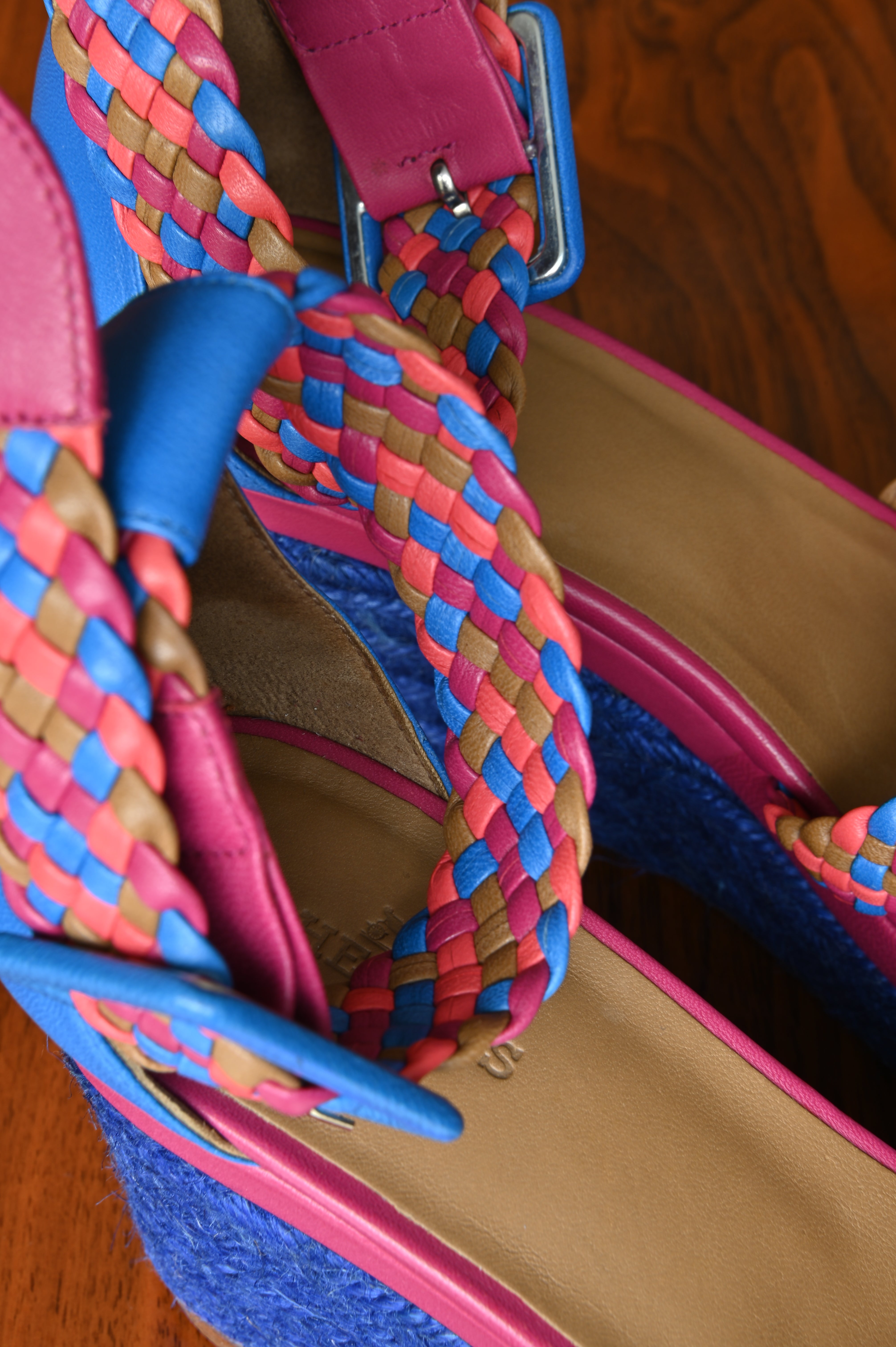 Hermès Tilana Woven Multicolor Espadrille Wedges strap
