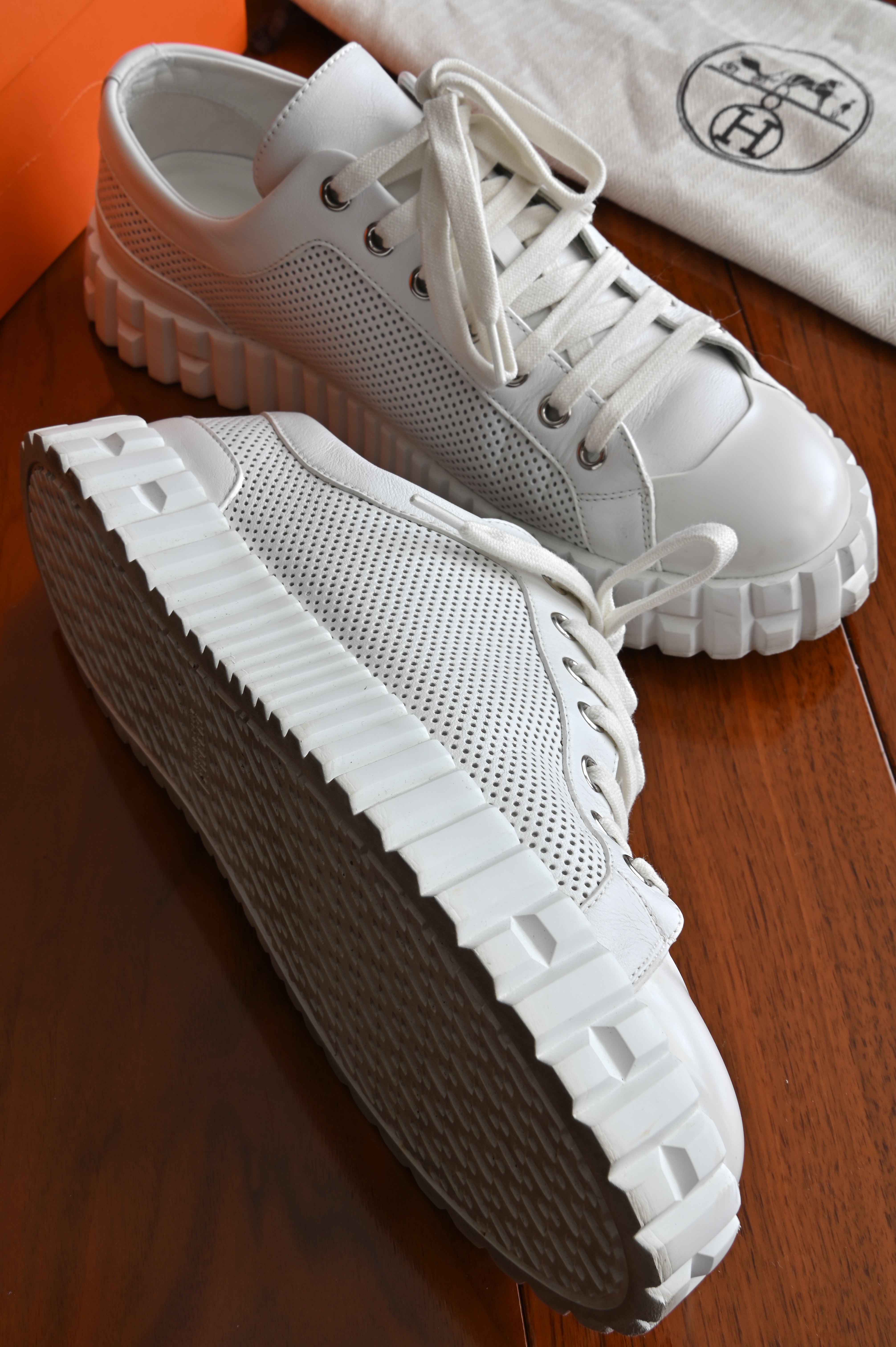 Hermès White Leather Cross Sneakers right