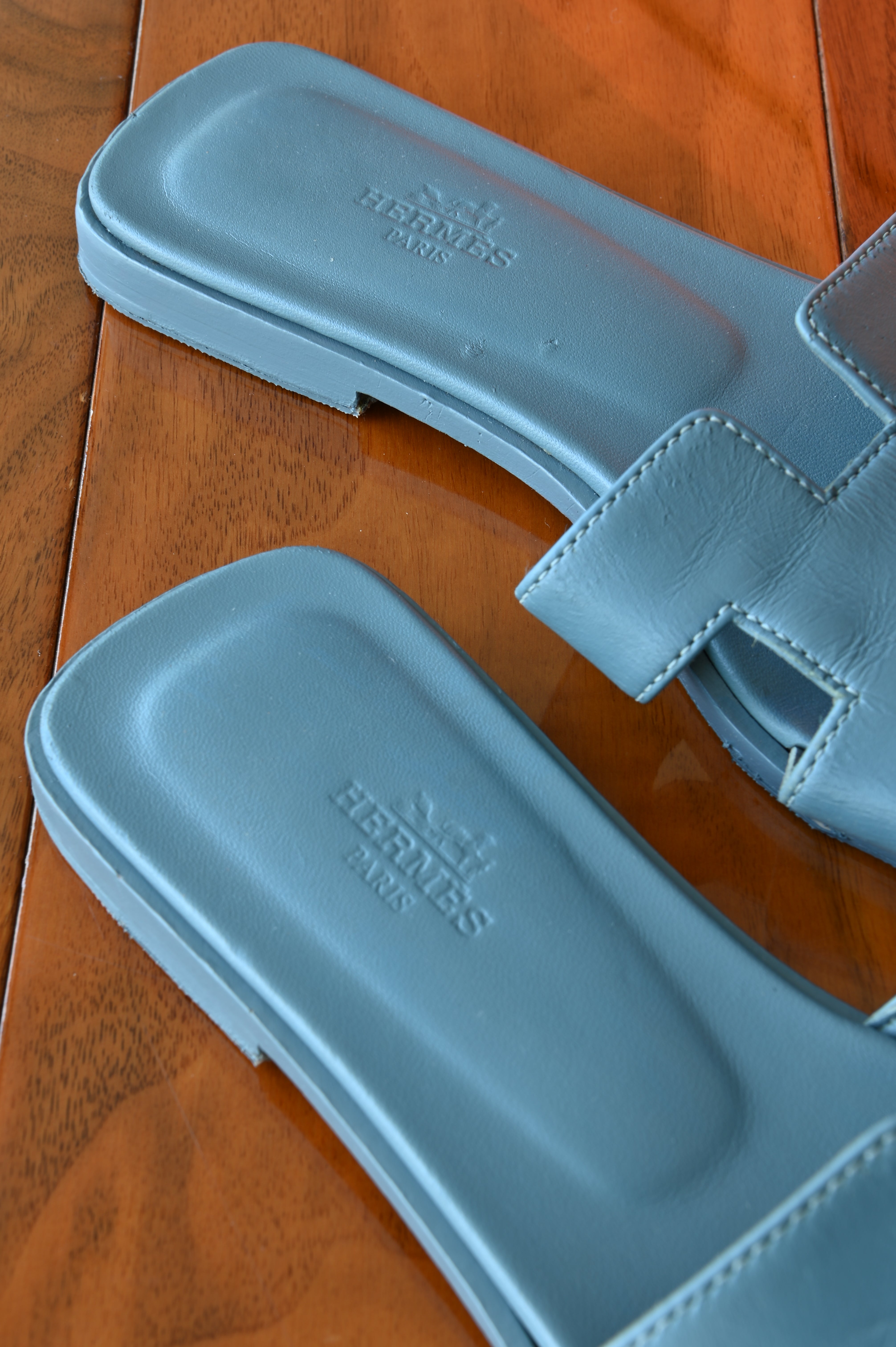 Hermes Blue Oran Sandals back