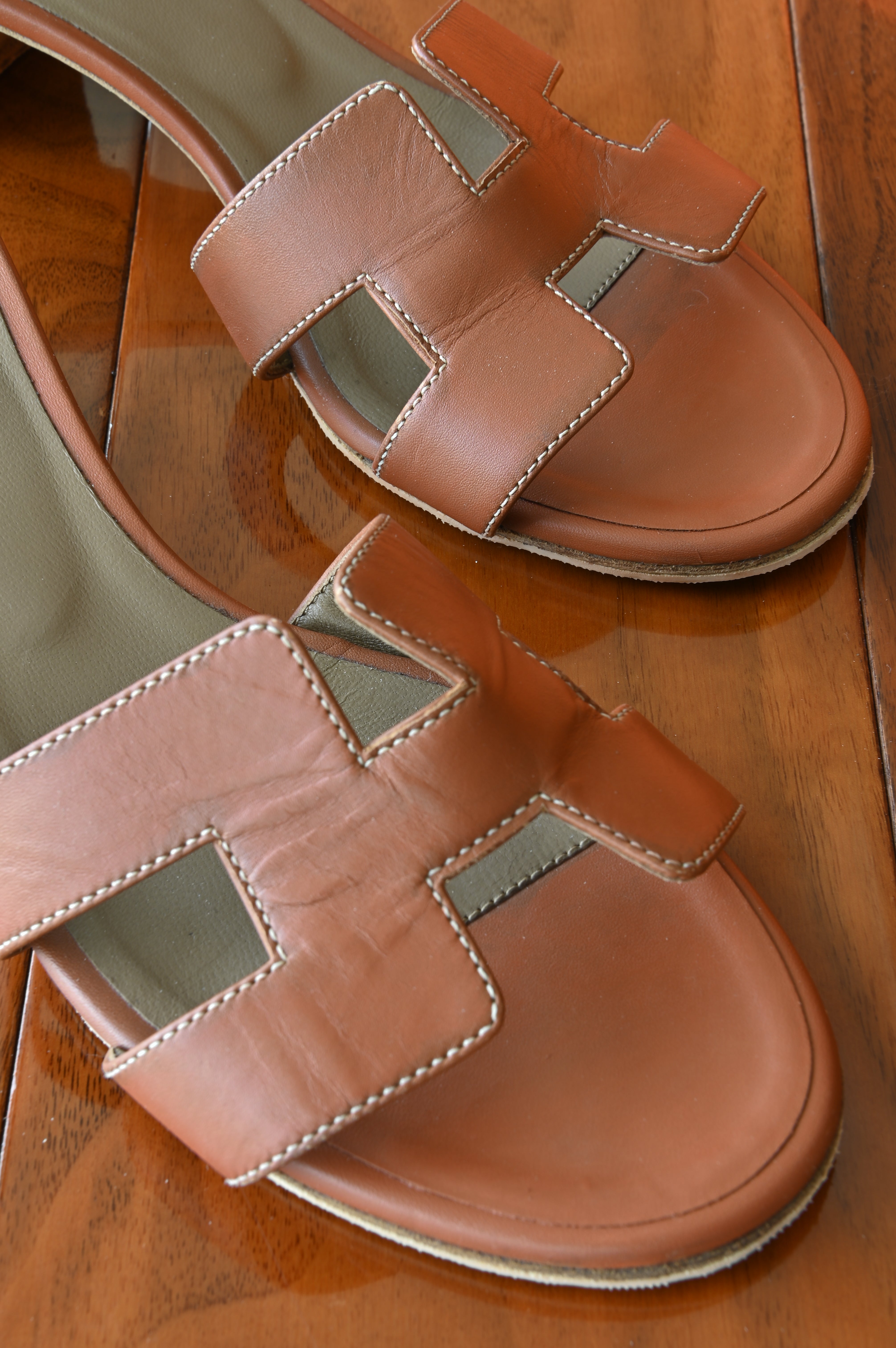 Hermes Brown Oasis Sandals front