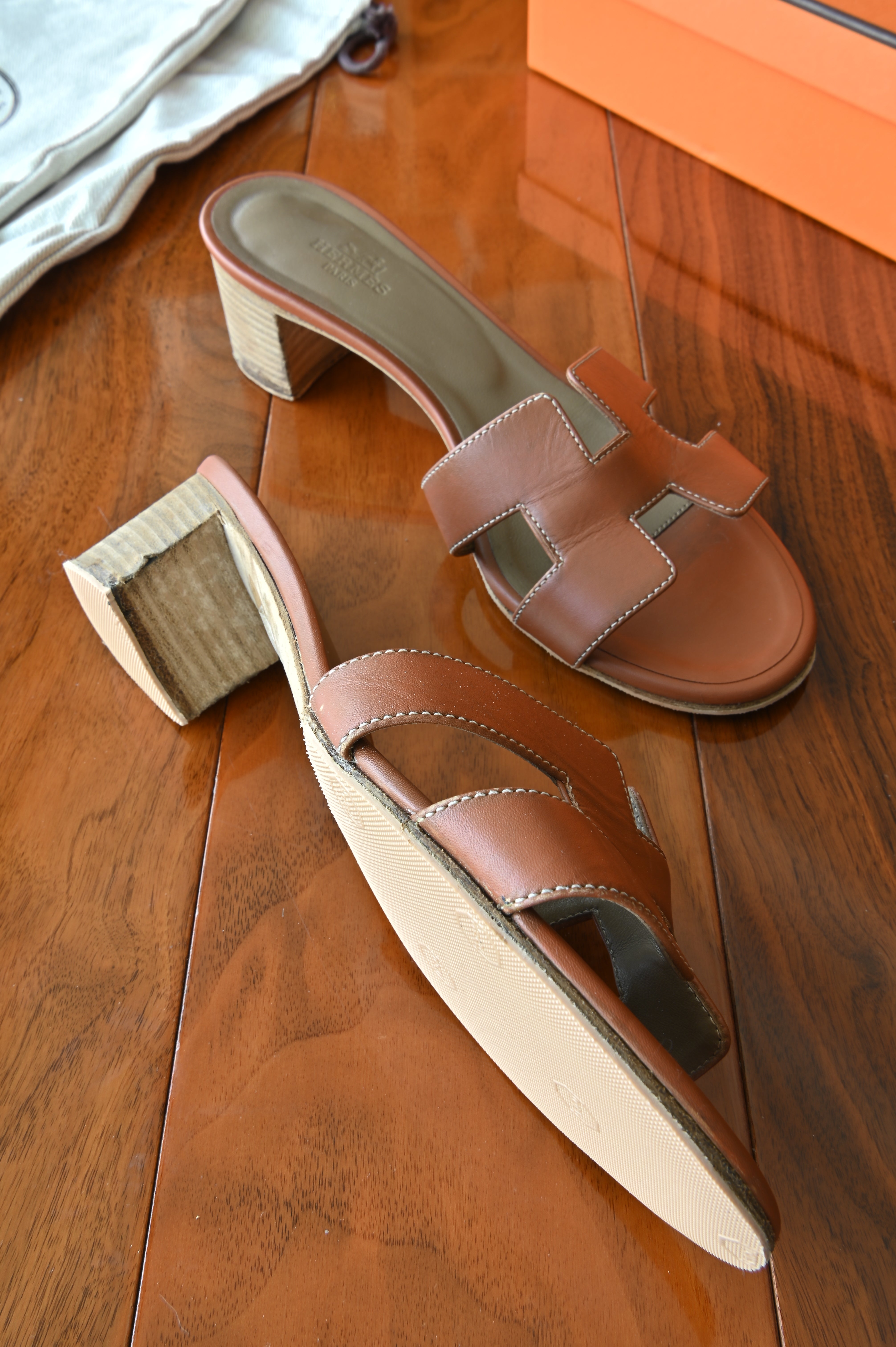Hermes Brown Oasis Sandals left
