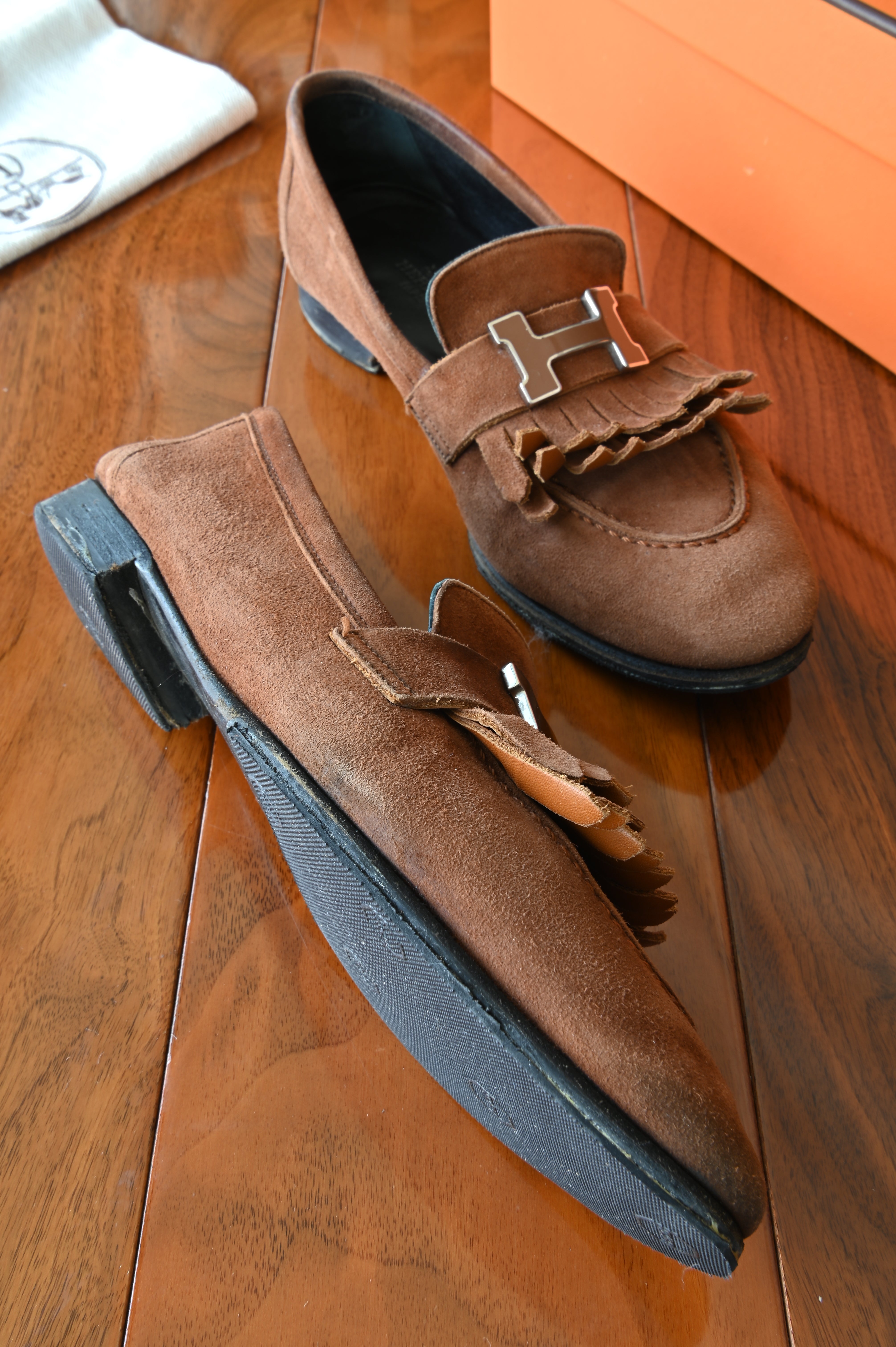 Hermes Brown Royal Moccasins Loafers left