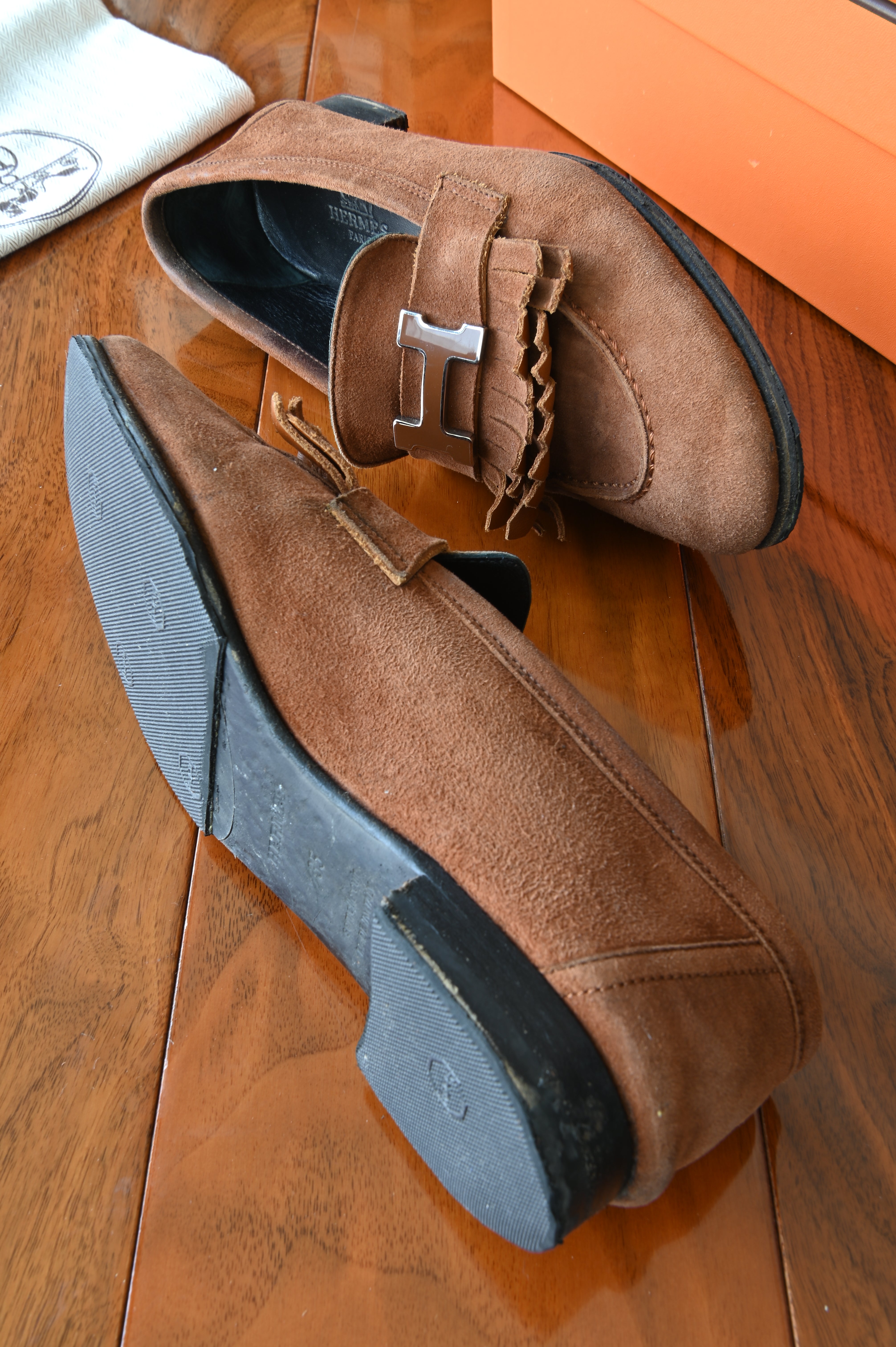 Hermes Brown Royal Moccasins Loafers side two