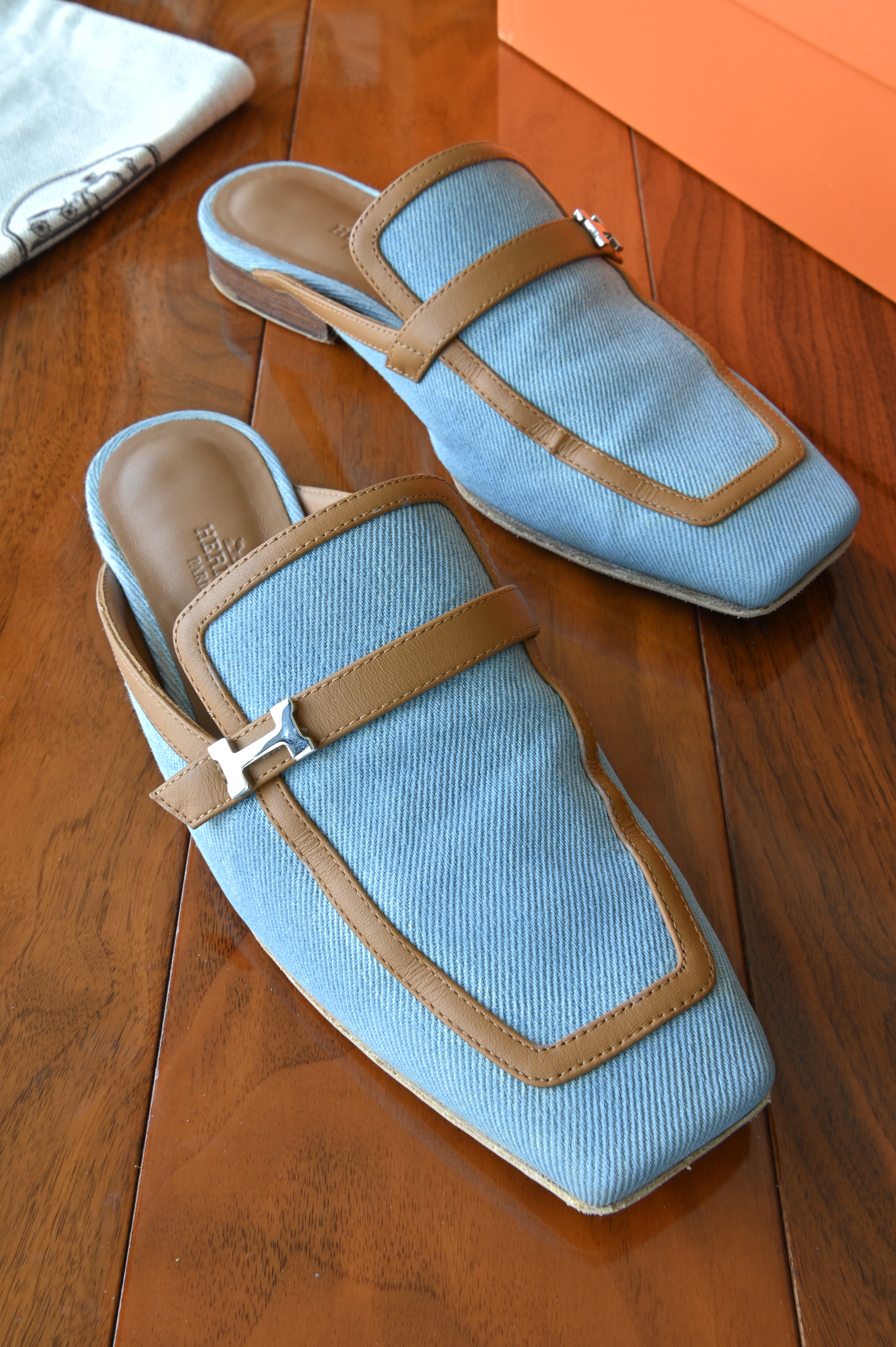 Hermes Denim Groupie Mules