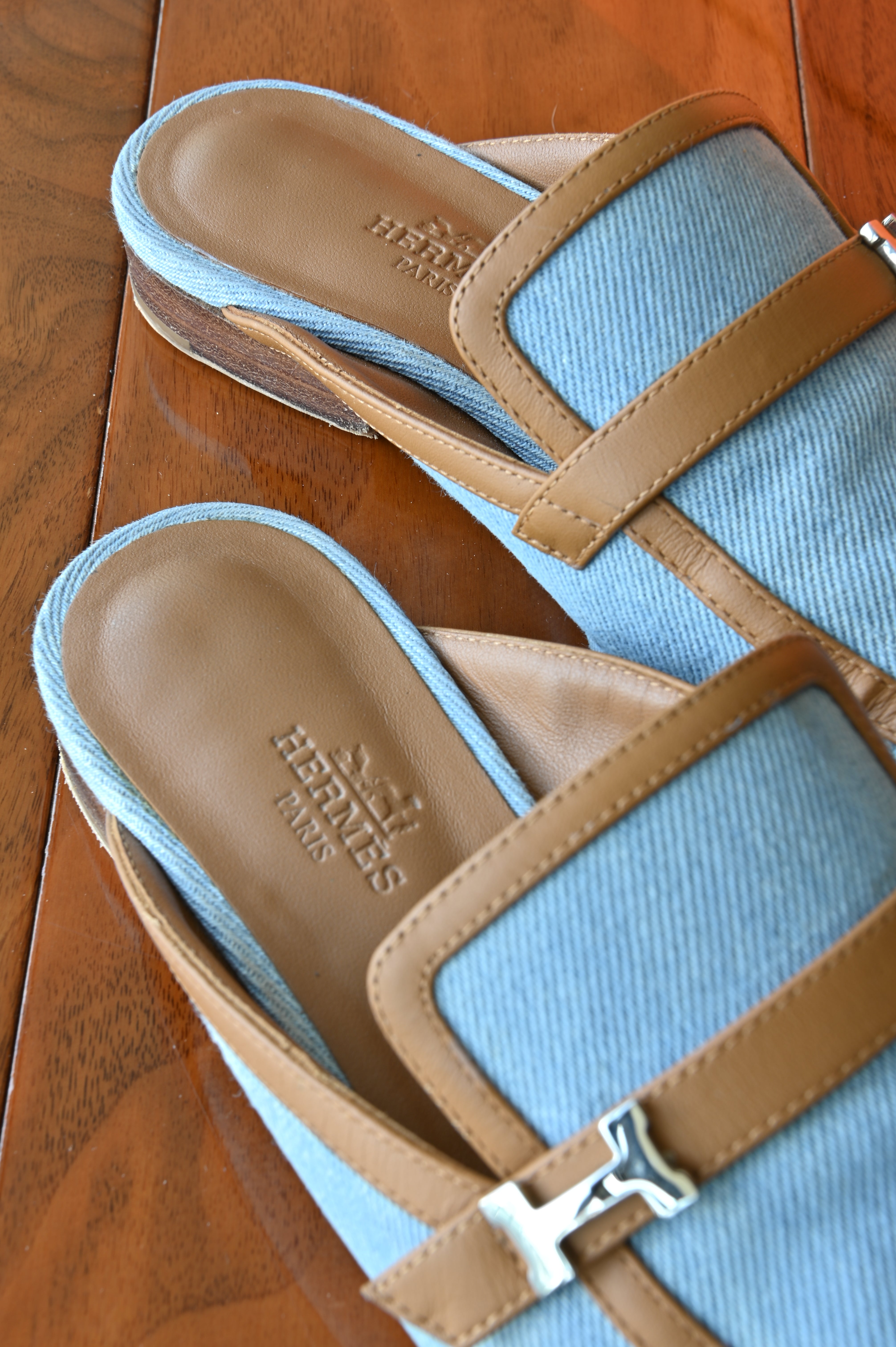 Hermes Denim Groupie Mules back