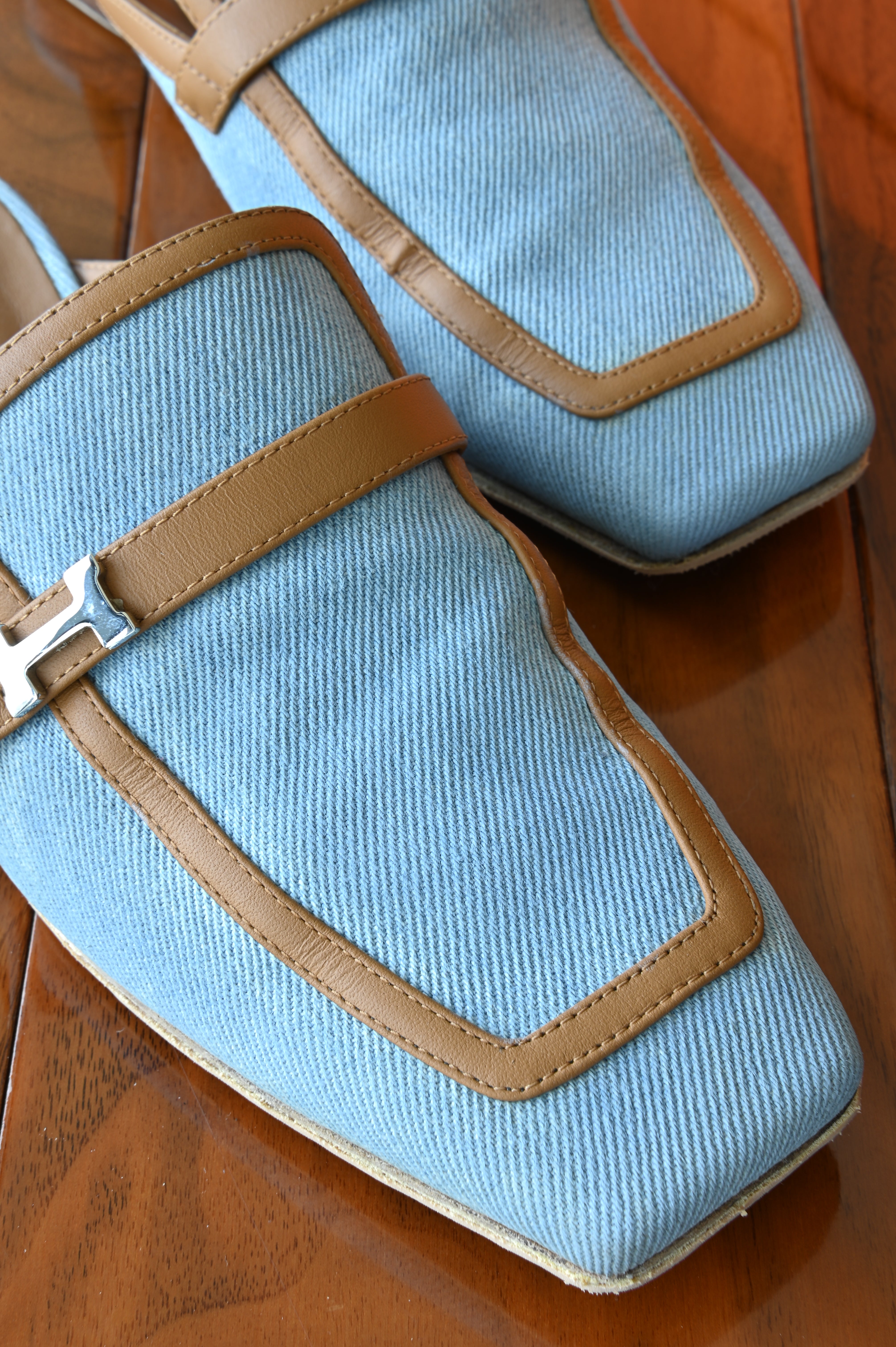 Hermes Denim Groupie Mules front