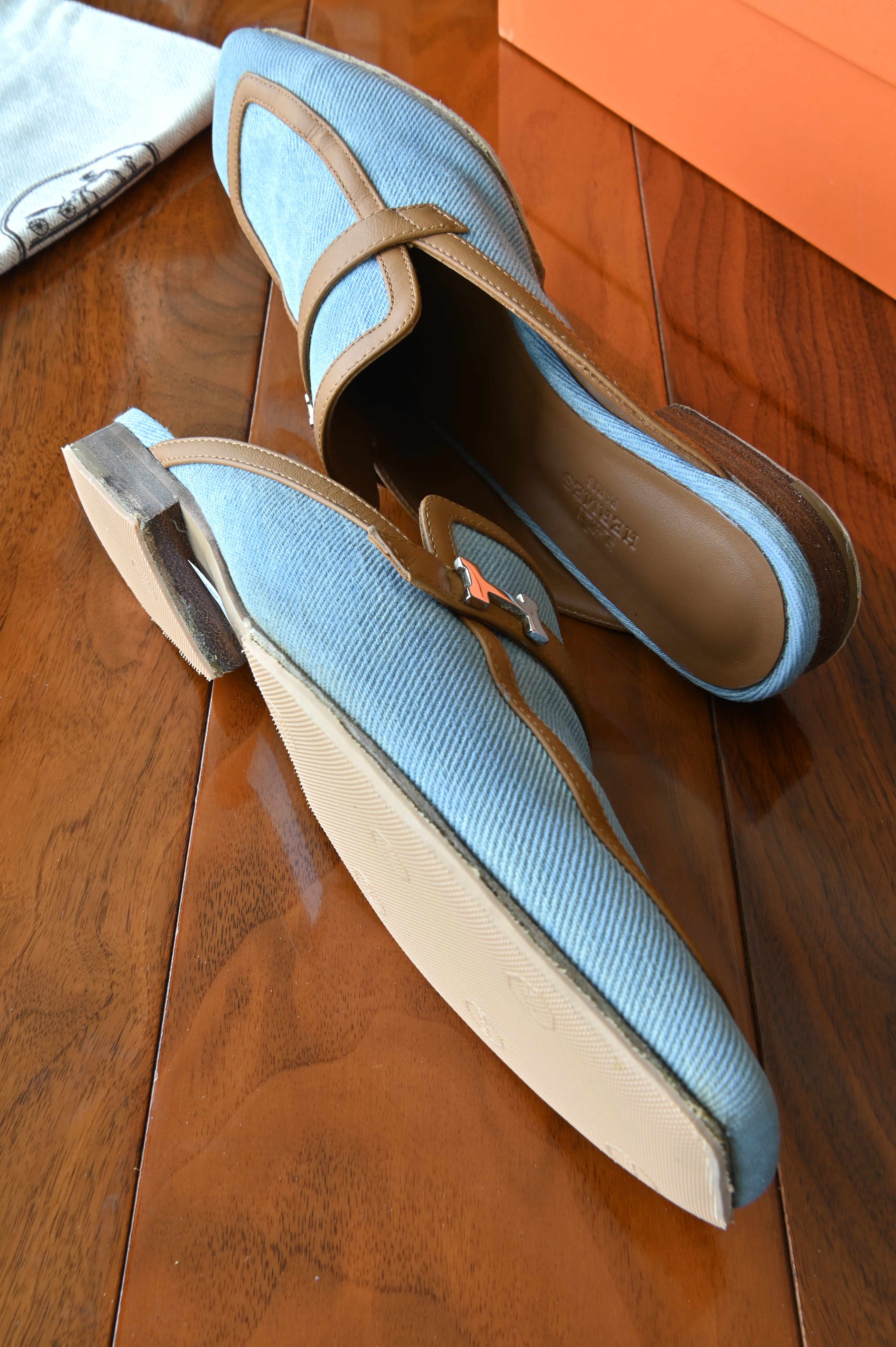 Hermes Denim Groupie Mules side
