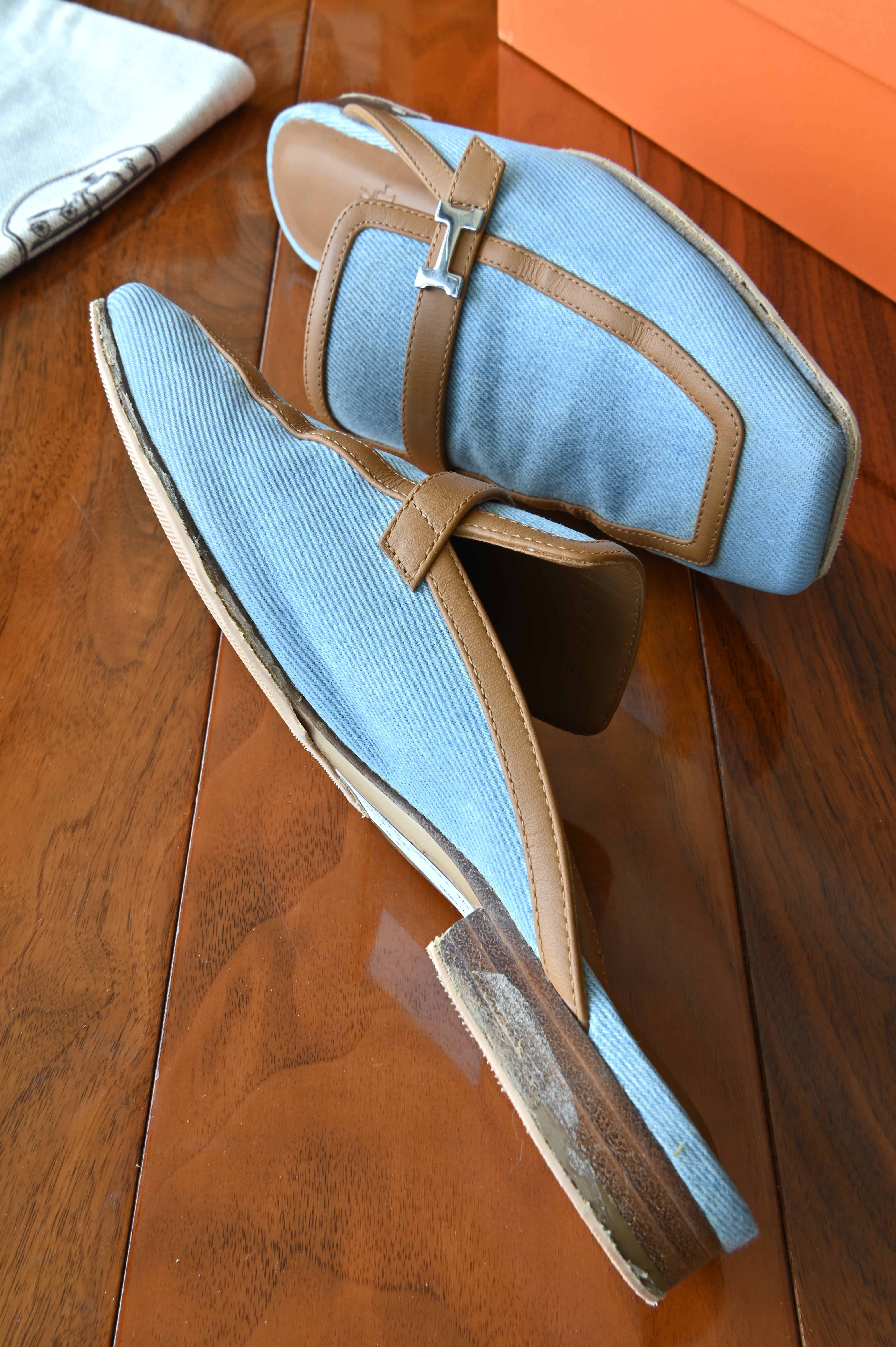 Hermes Denim Groupie Mules side two