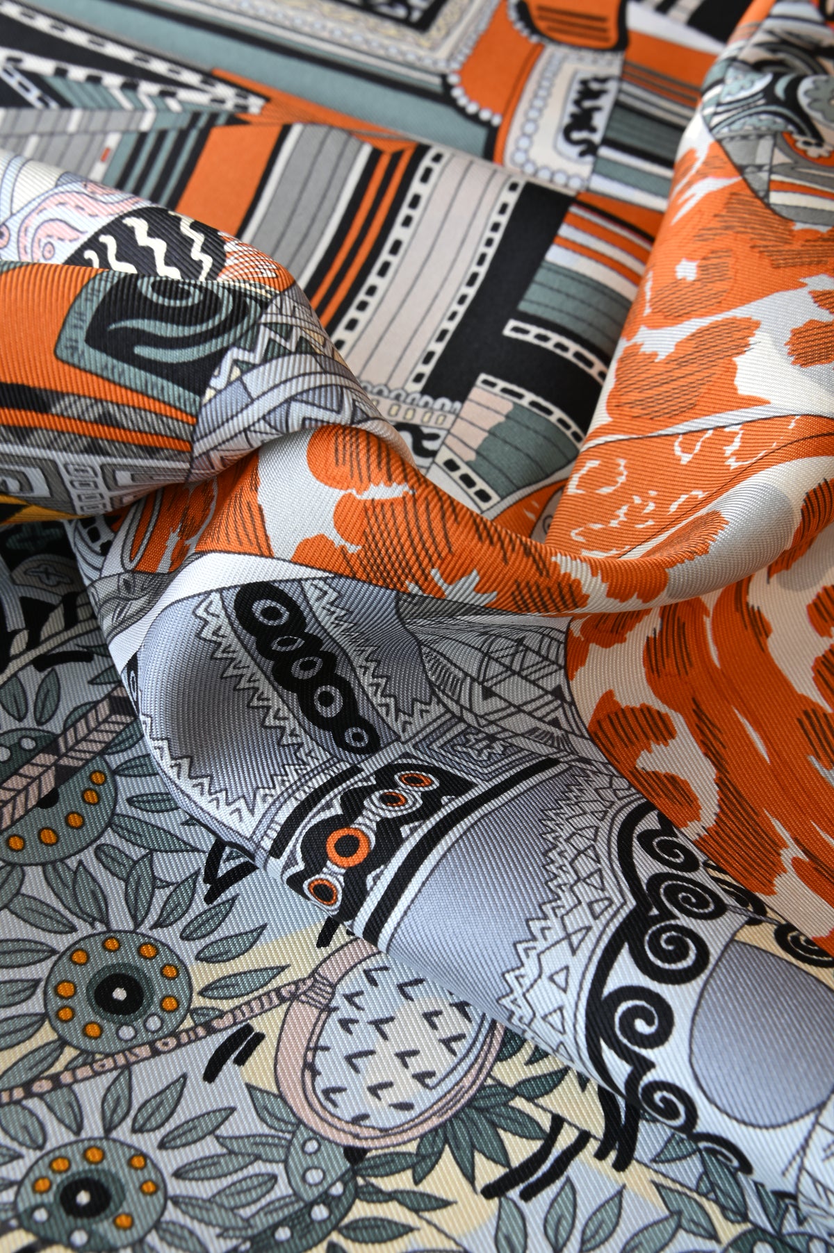Hermes Industrial Design Silk Scarf close two