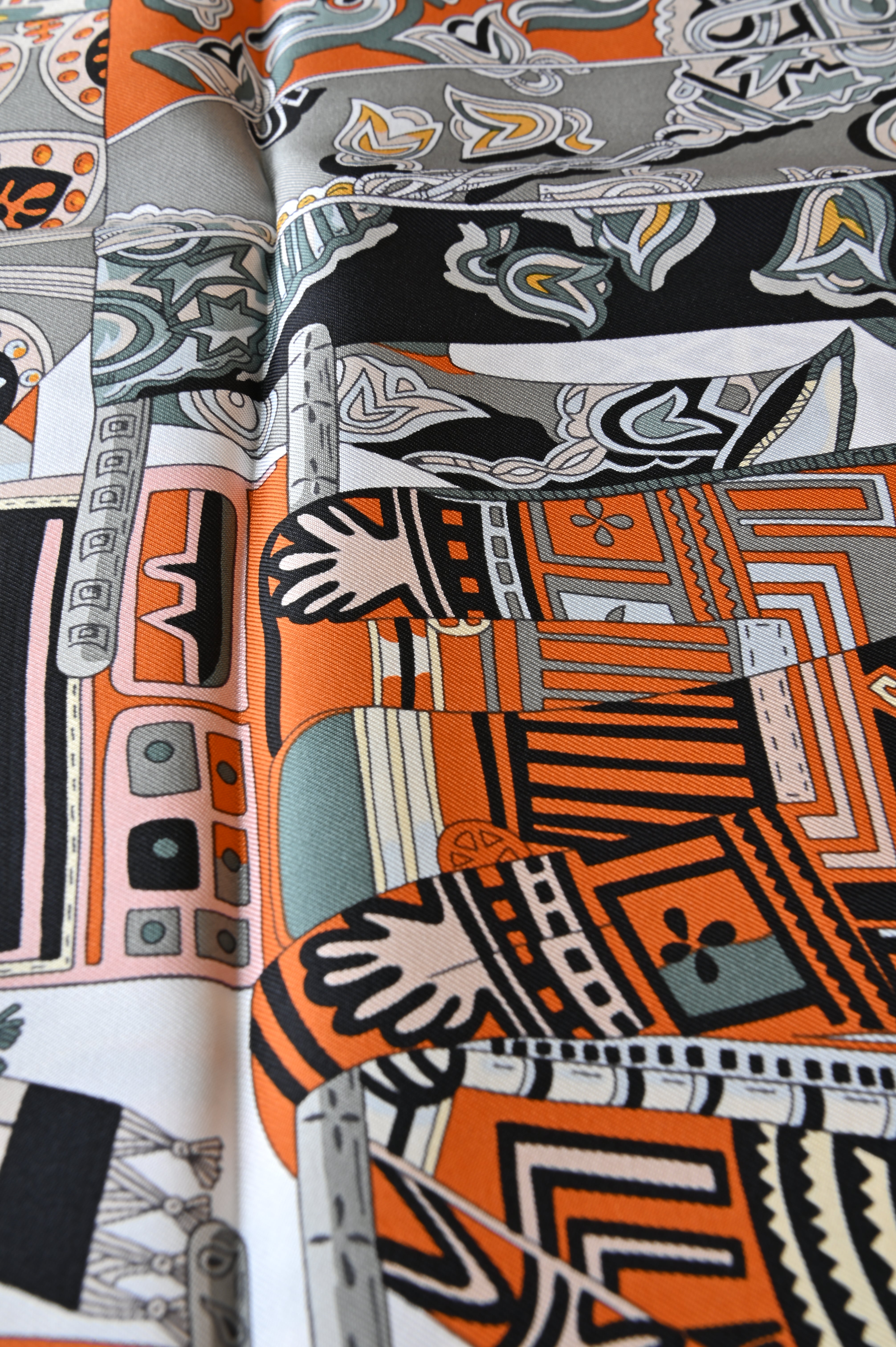 Hermes Industrial Design Silk Scarf closeup
