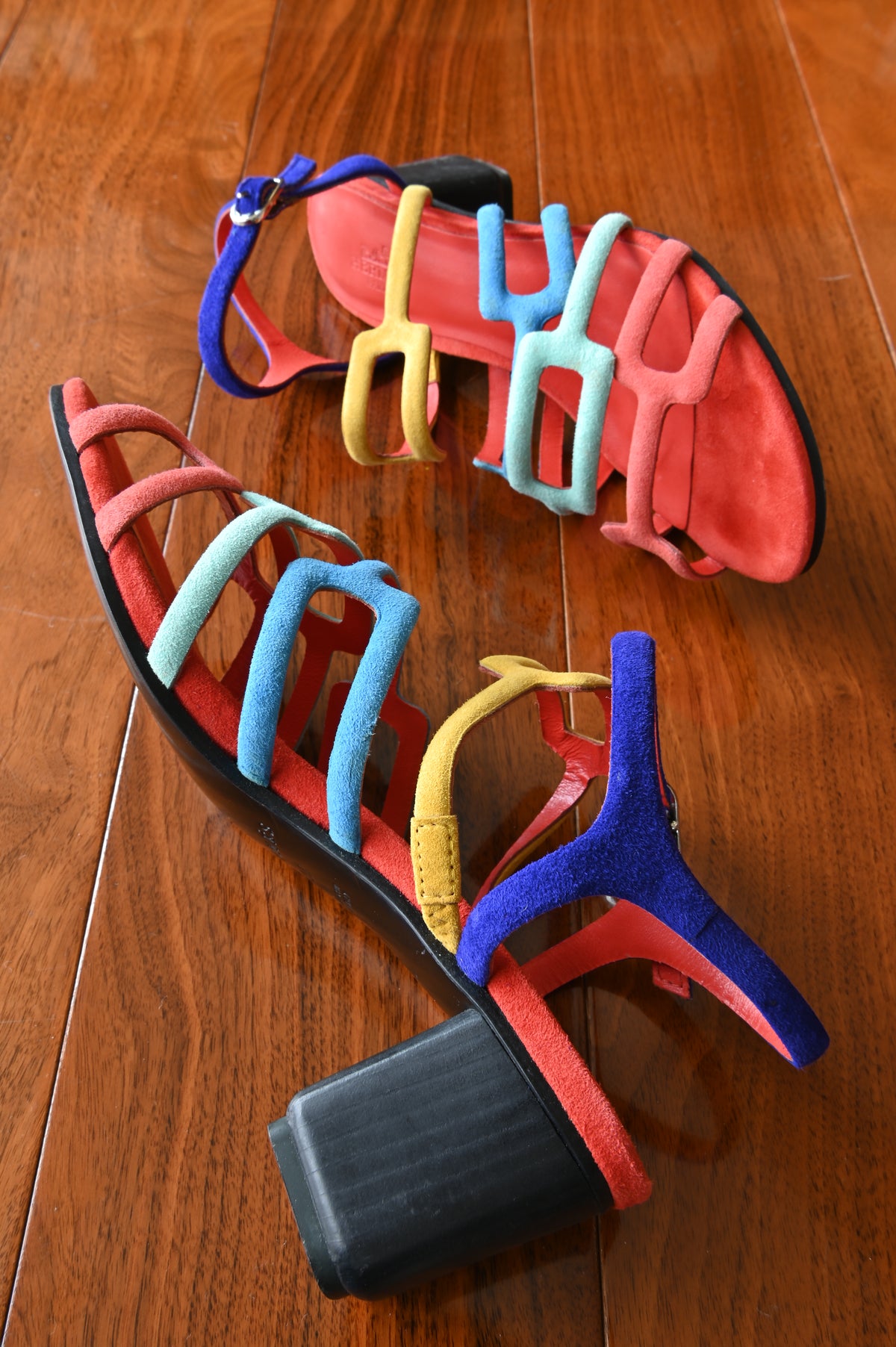 Hermes Oracle MultiColor Suede Sandals side two