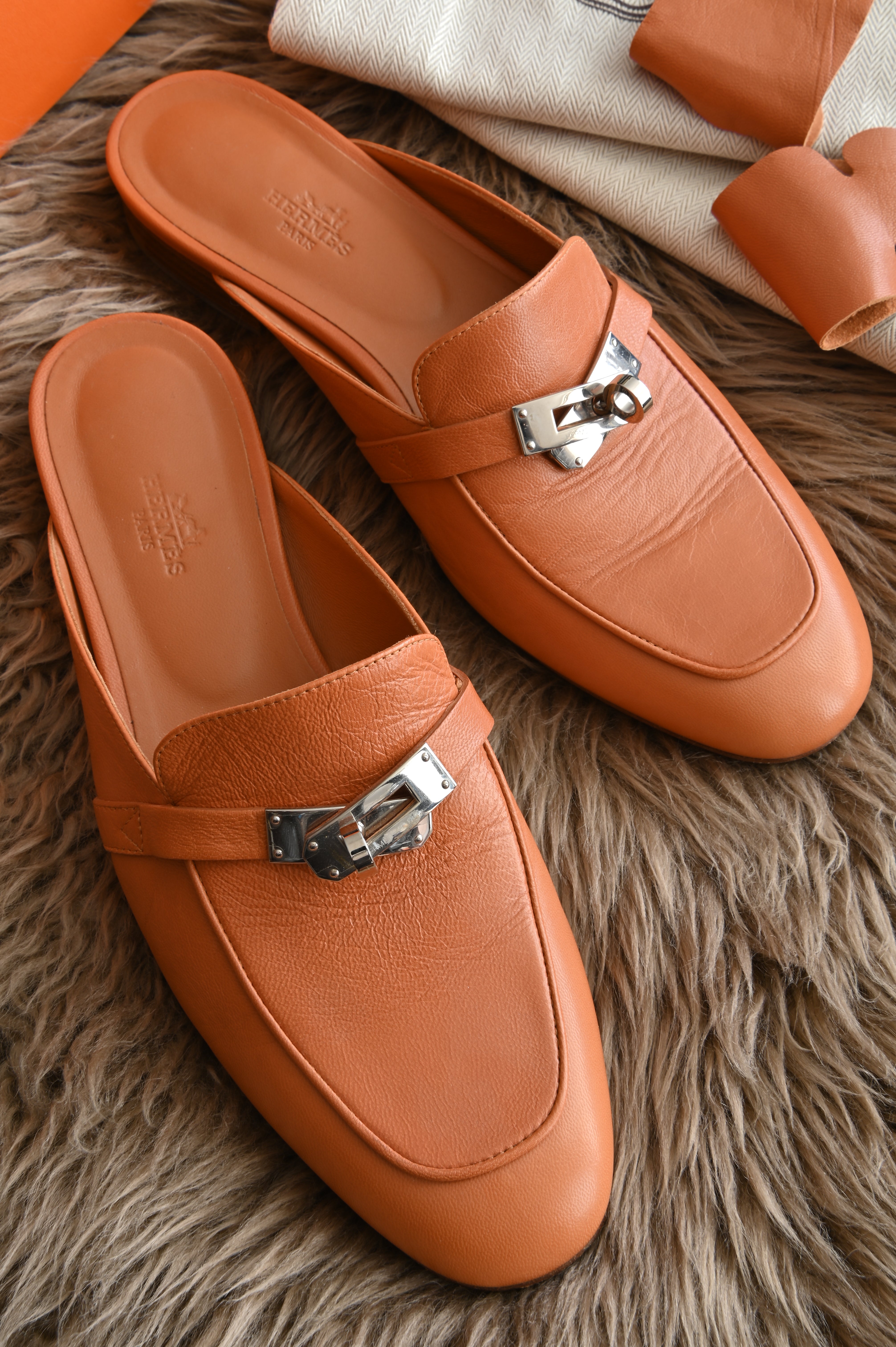 Hermes Oz mules in Tan design two