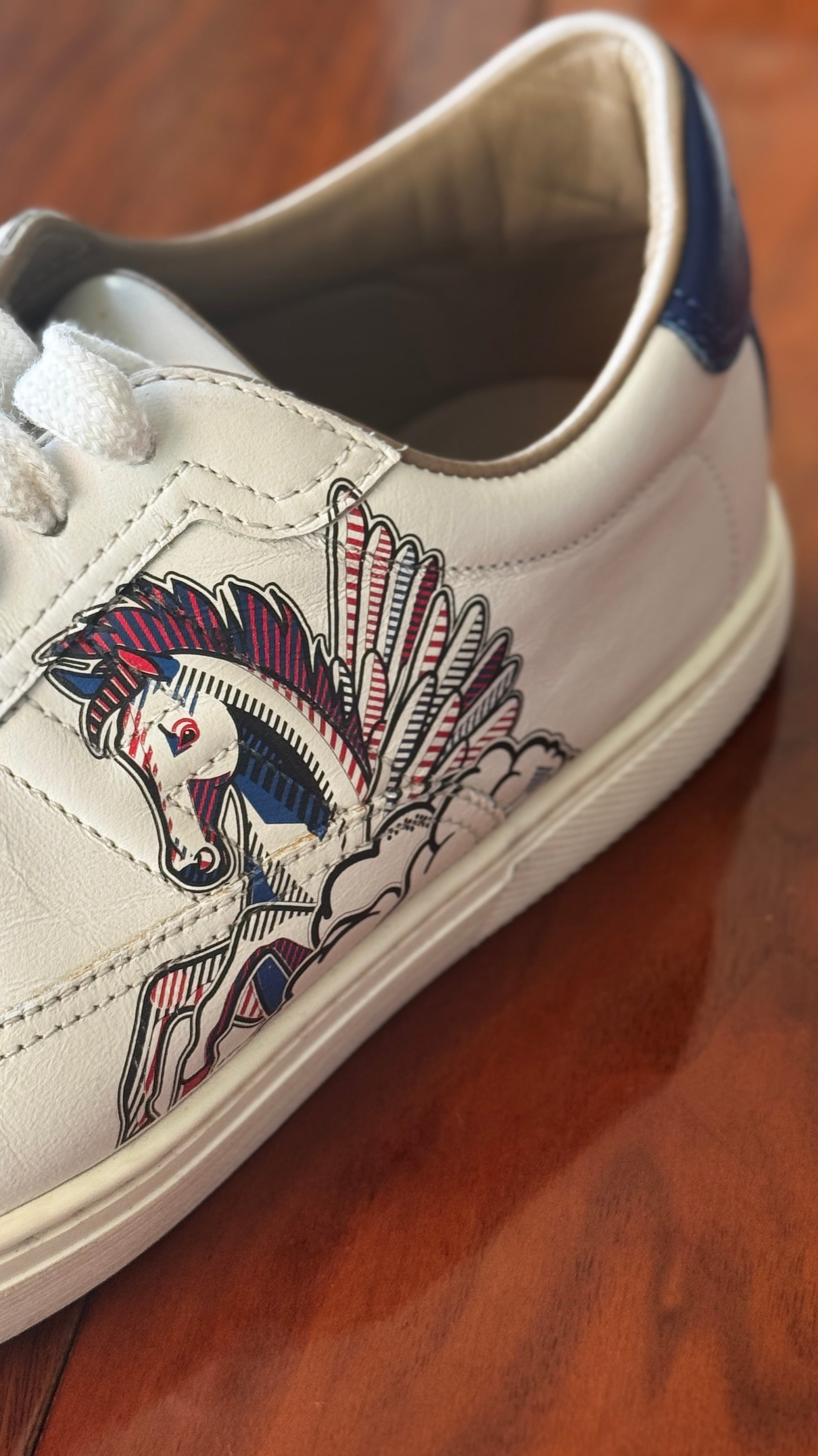 Hermes White Dual-Color Pegasus Sneakers detail two