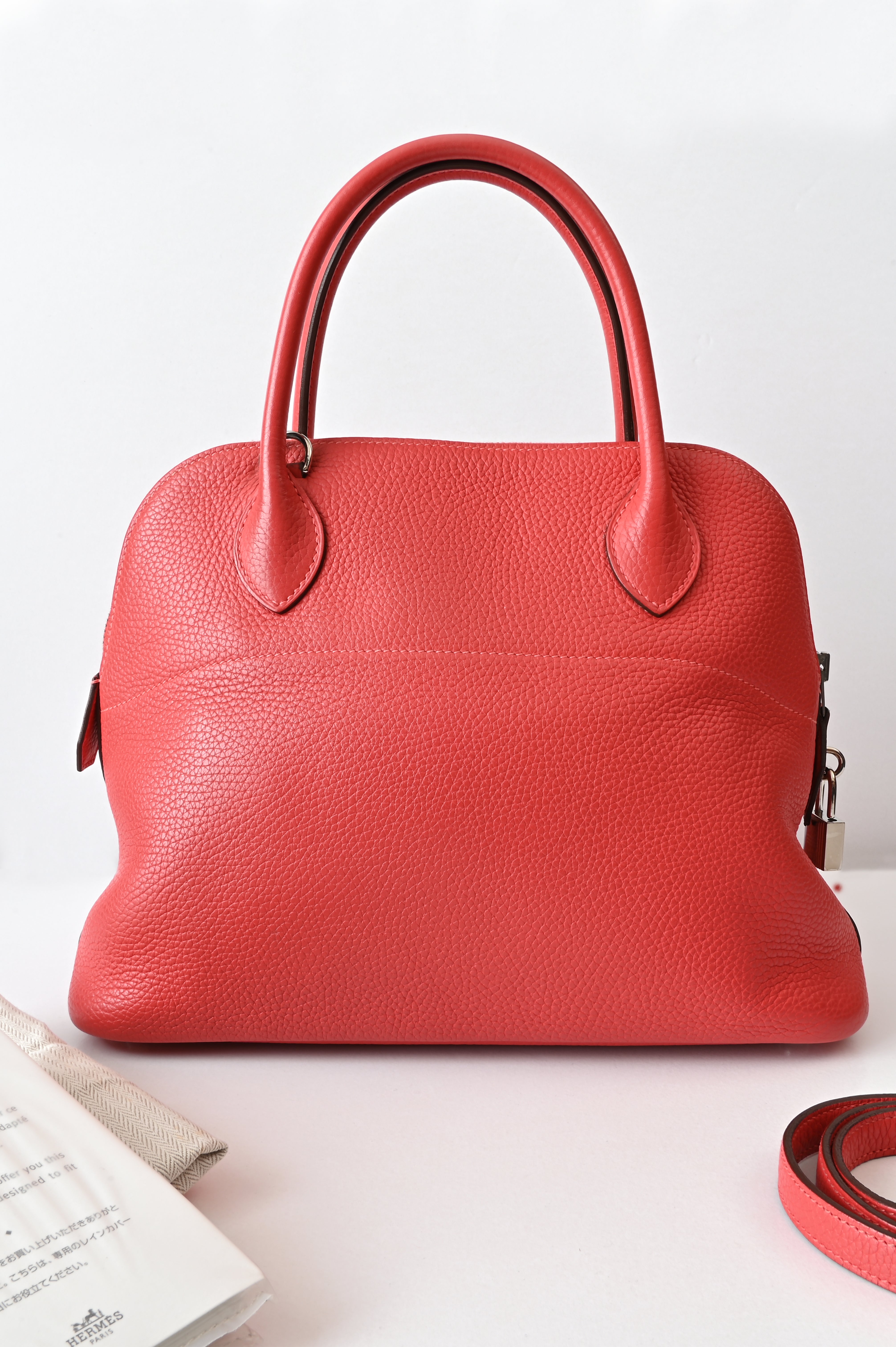 HERMÈS Bolide 31 handbag in Rouge Pivoine Clemence leather with Palladium hardware