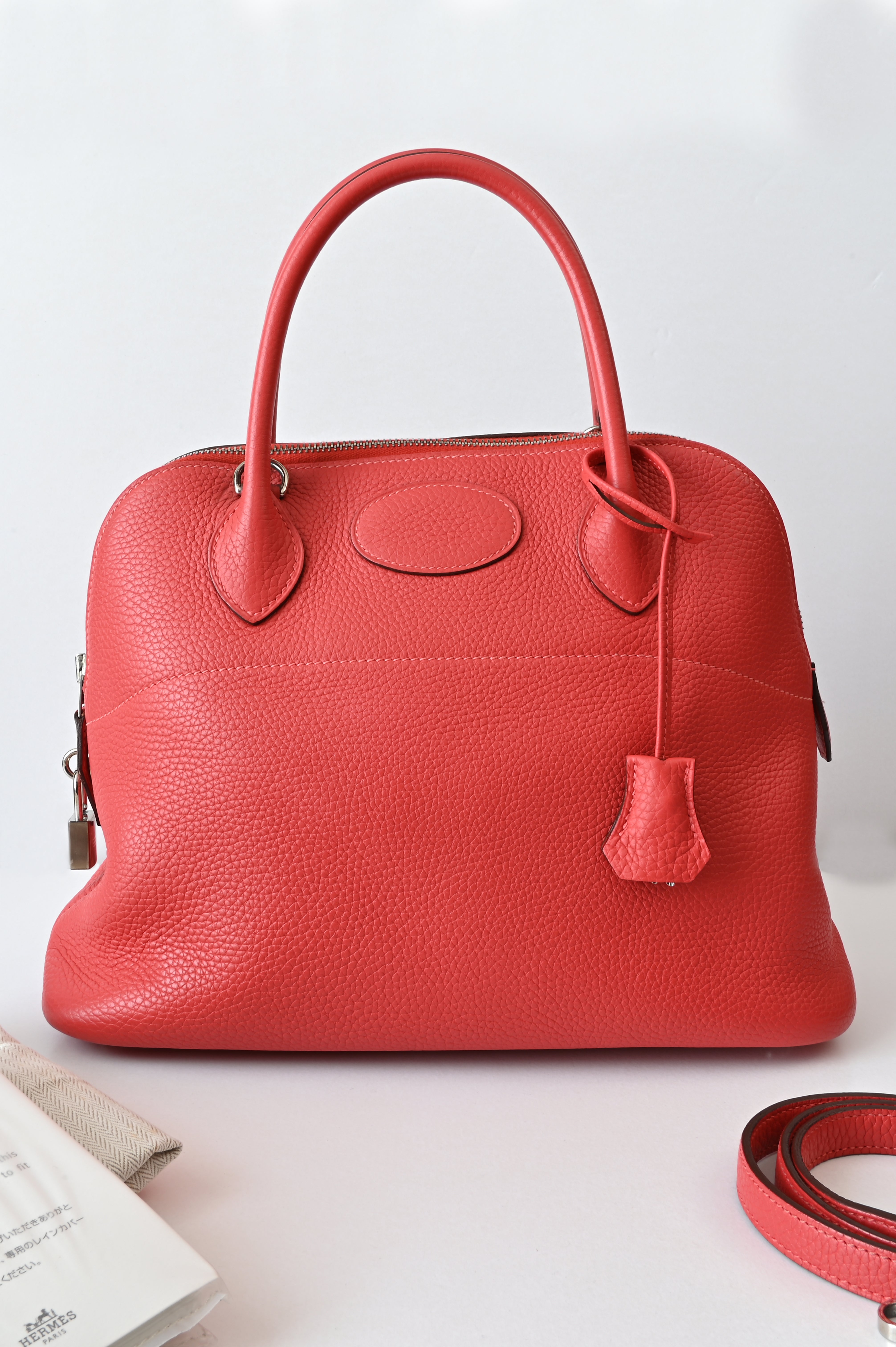 HERMÈS Bolide 31 handbag in Rouge Pivoine Clemence leather with Palladium hardware