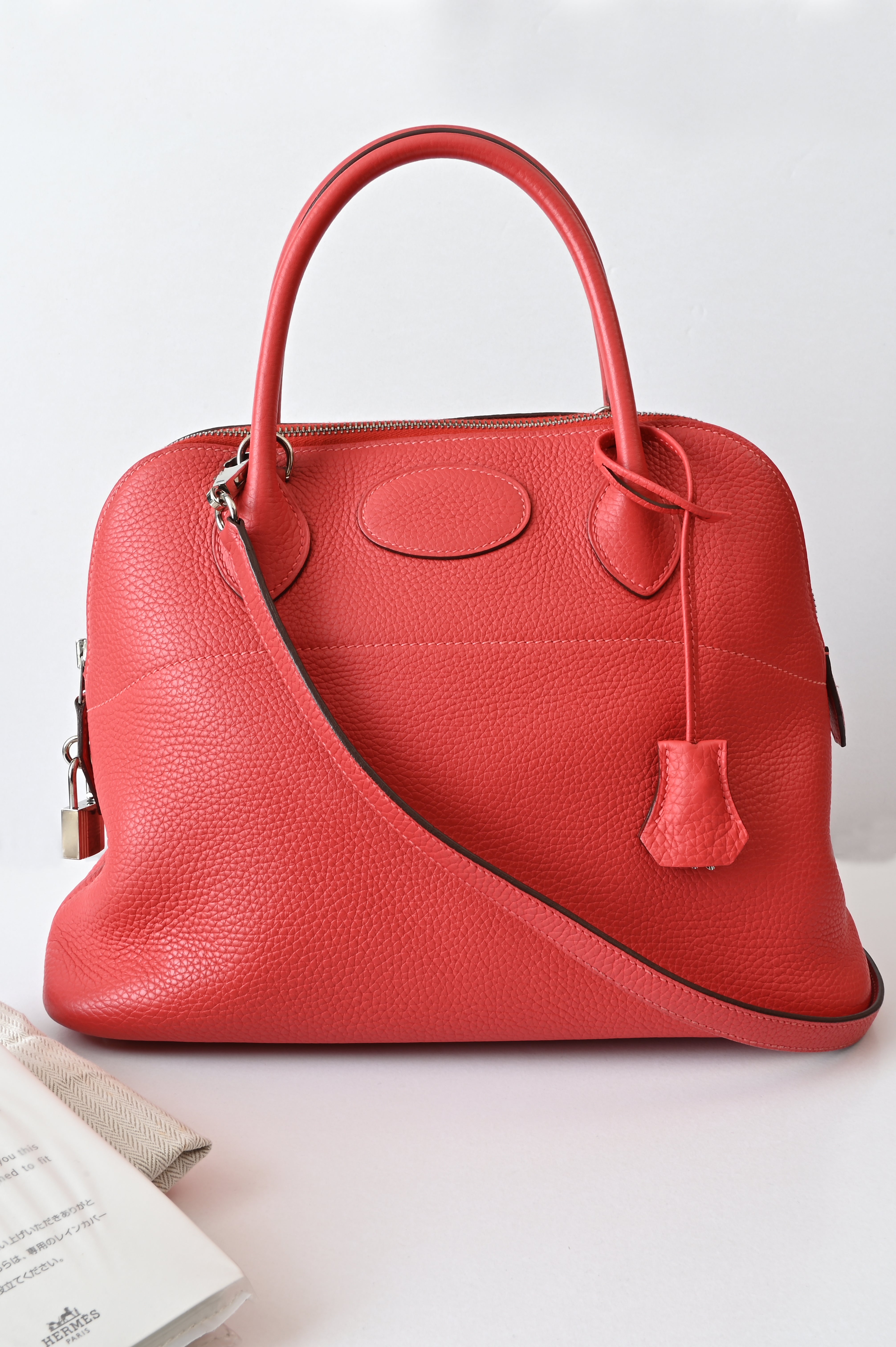 HERMÈS Bolide 31 handbag in Rouge Pivoine Clemence leather with Palladium hardware