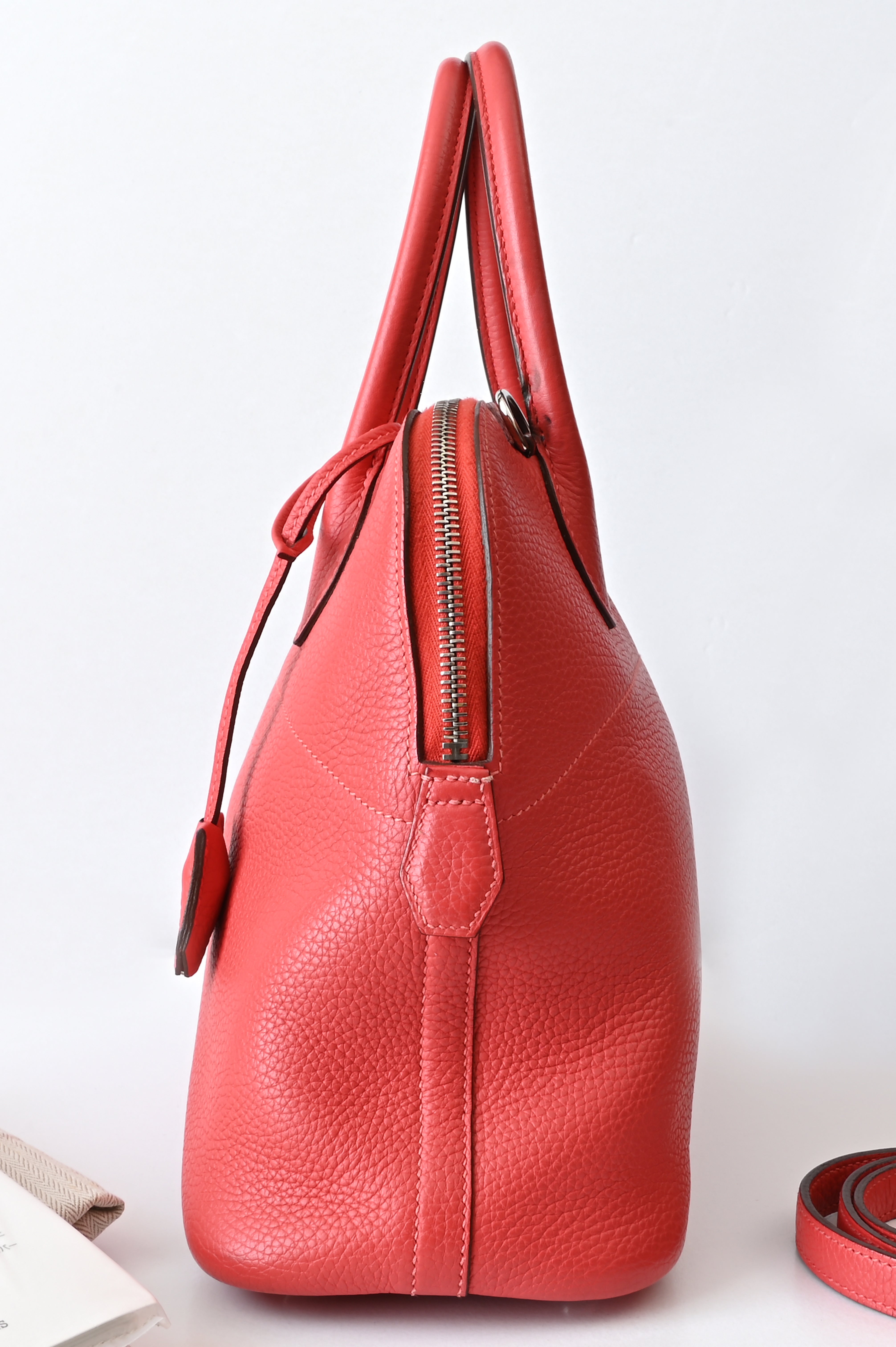 HERMÈS Bolide 31 handbag in Rouge Pivoine Clemence leather with Palladium hardware