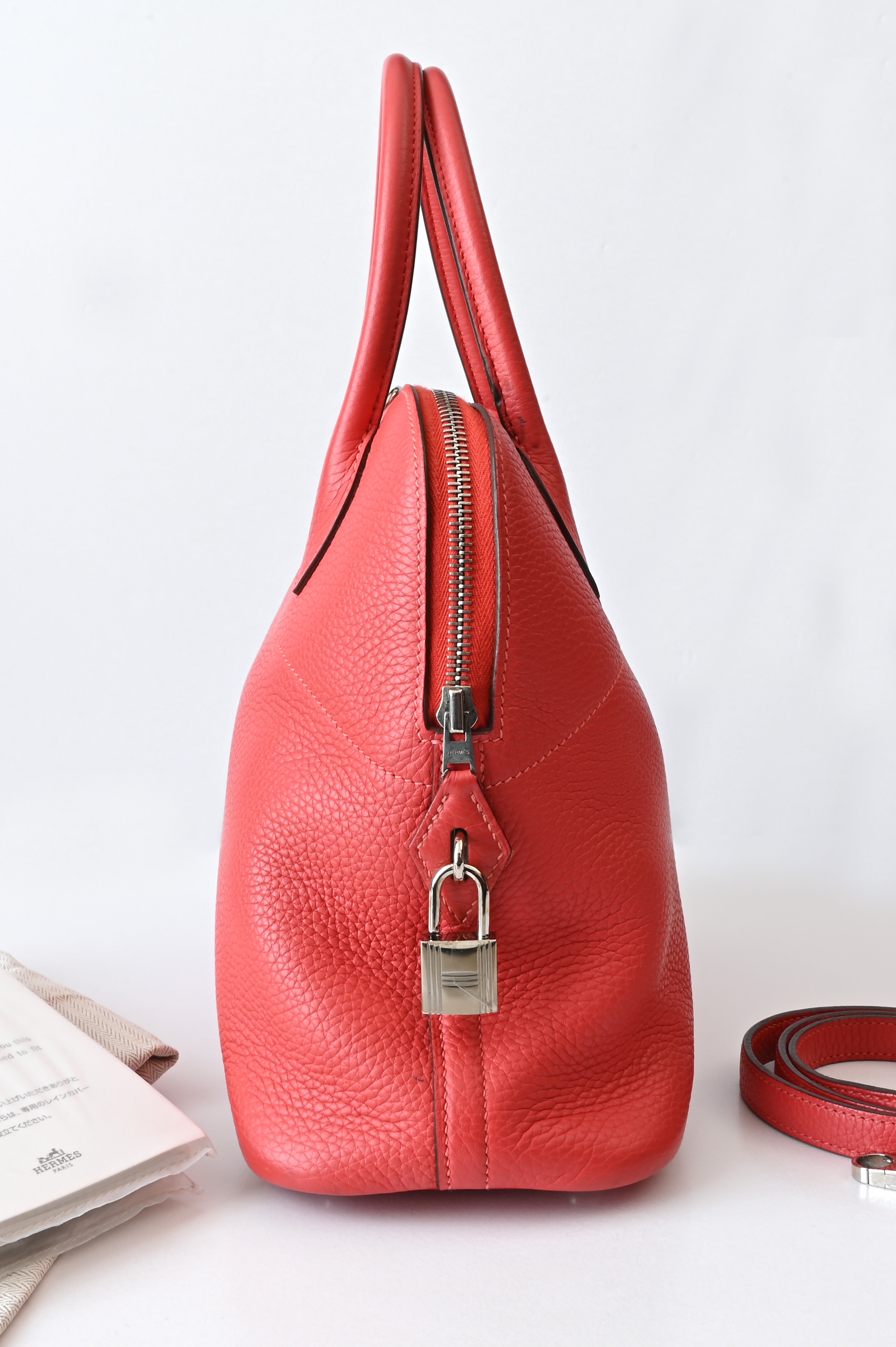 HERMÈS Bolide 31 handbag in Rouge Pivoine Clemence leather with Palladium hardware