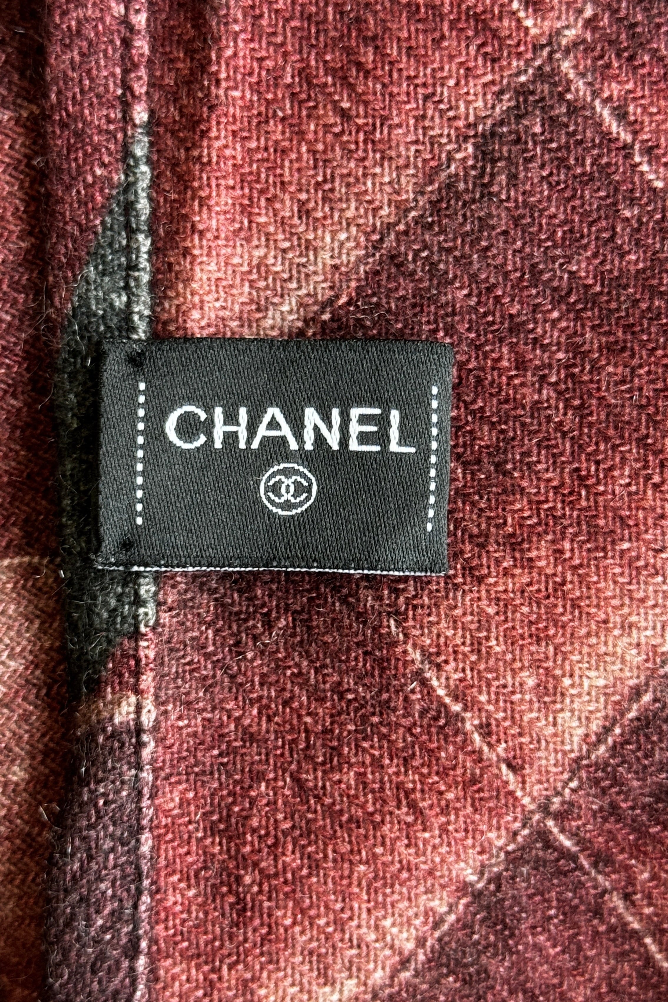 Chanel Burgundy Floral Leaf Cashmere Poncho