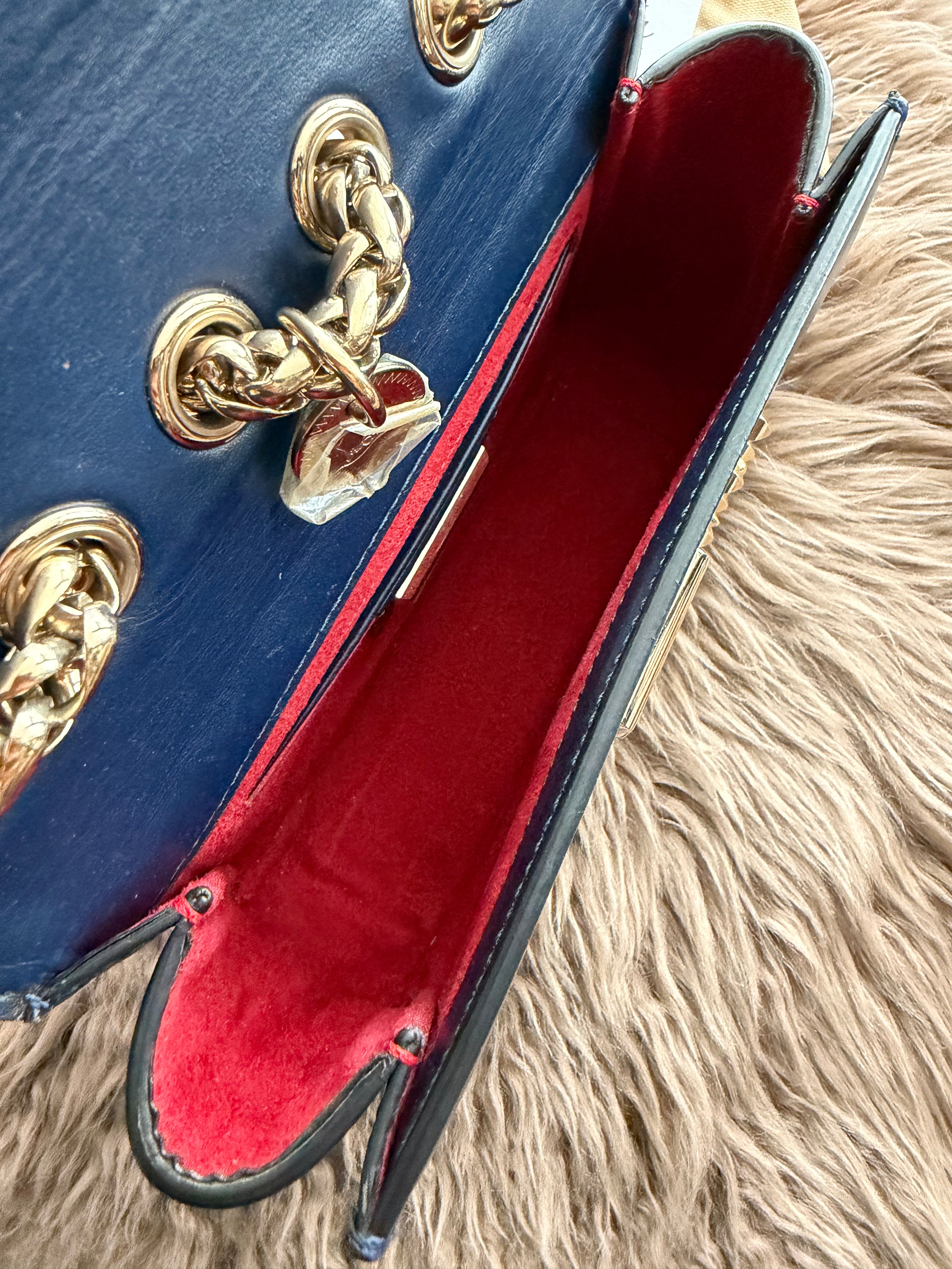 Christian Louboutin Night/Gold Tudor Calf Spikes Small Sweet Charity Bag