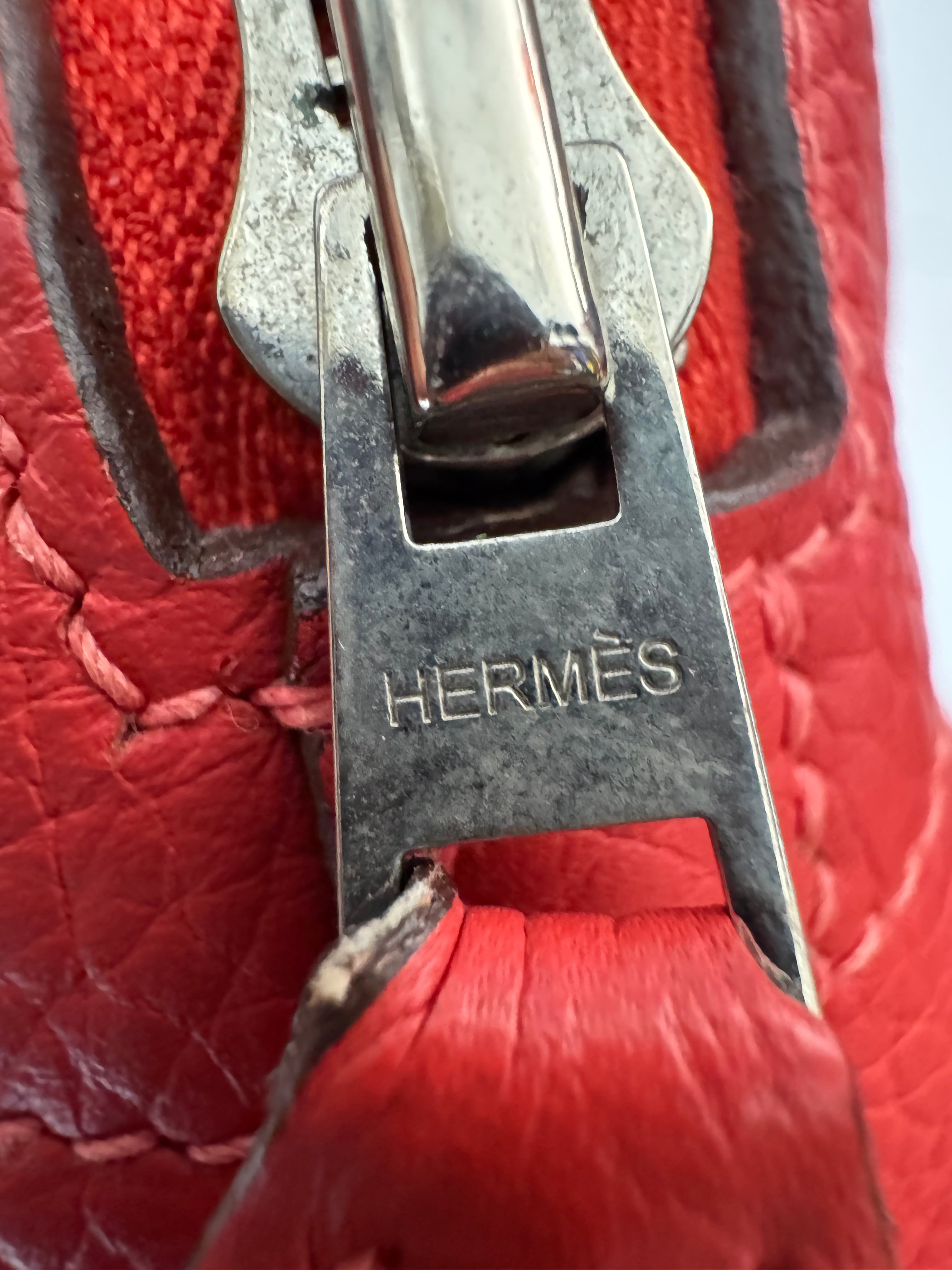 HERMÈS Bolide 31 handbag in Rouge Pivoine Clemence leather with Palladium hardware