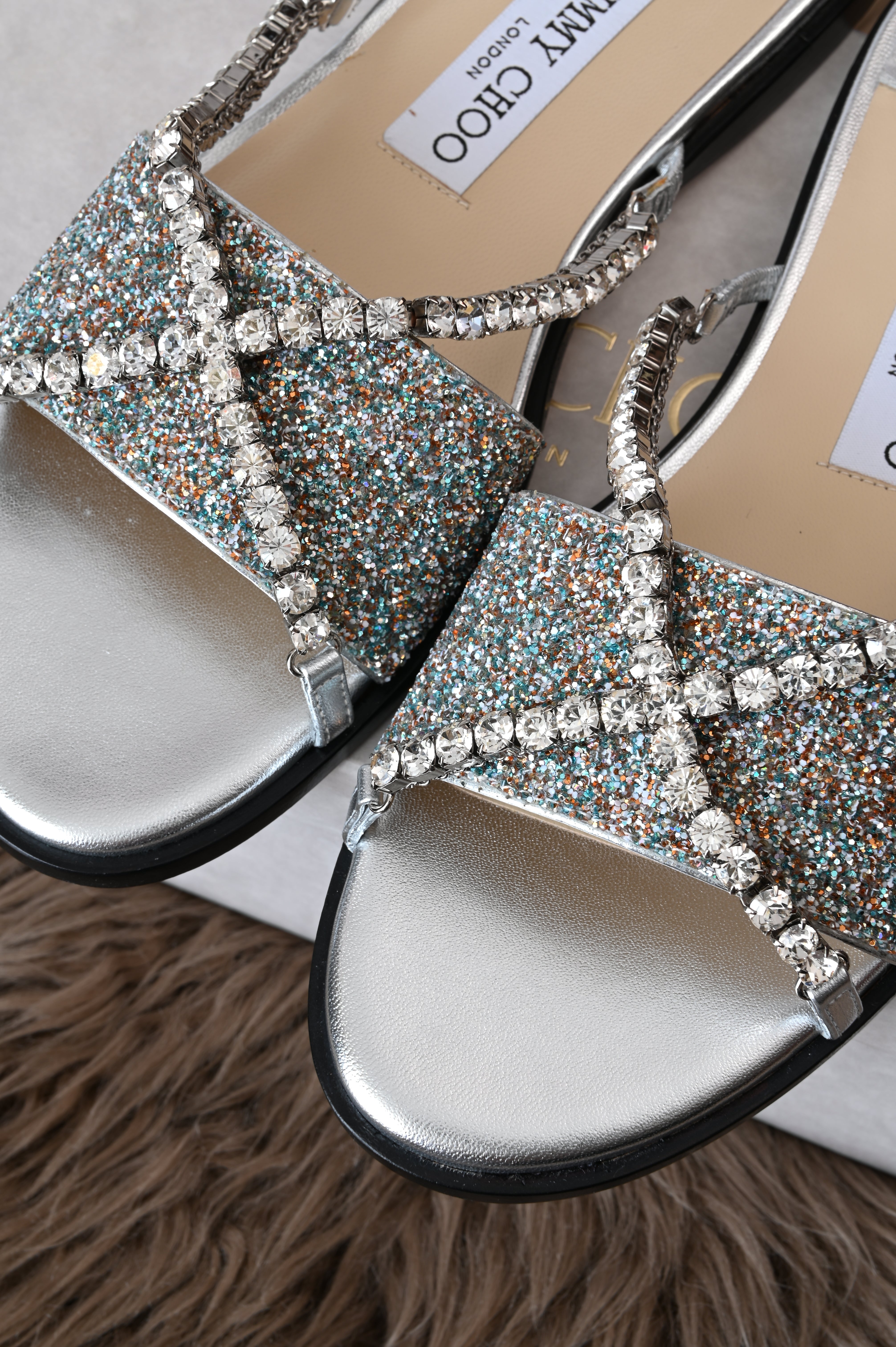 Jimmy Choo Aadi embellished glittered sandals details