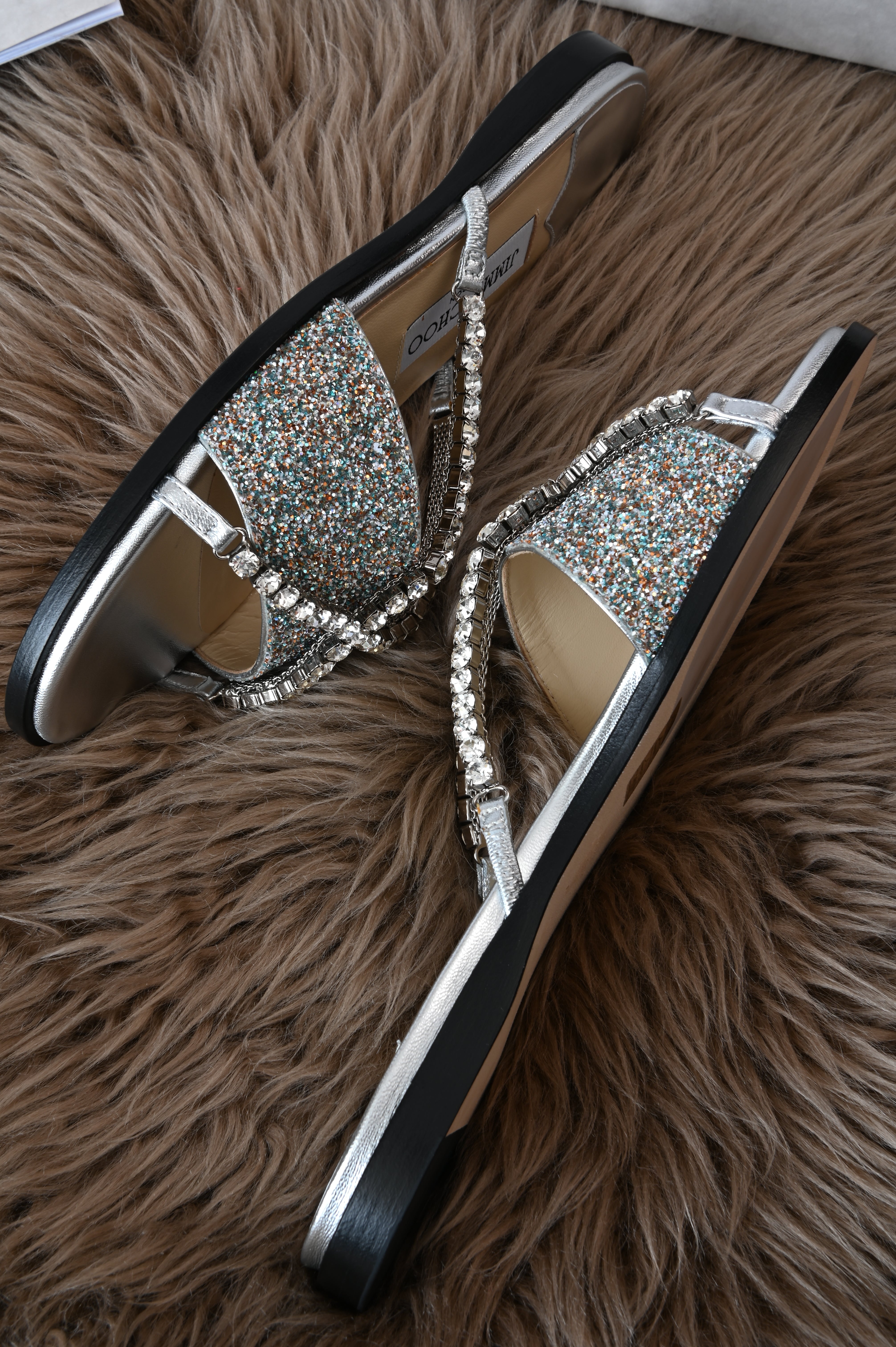 Jimmy Choo Aadi embellished glittered sandals sides 2