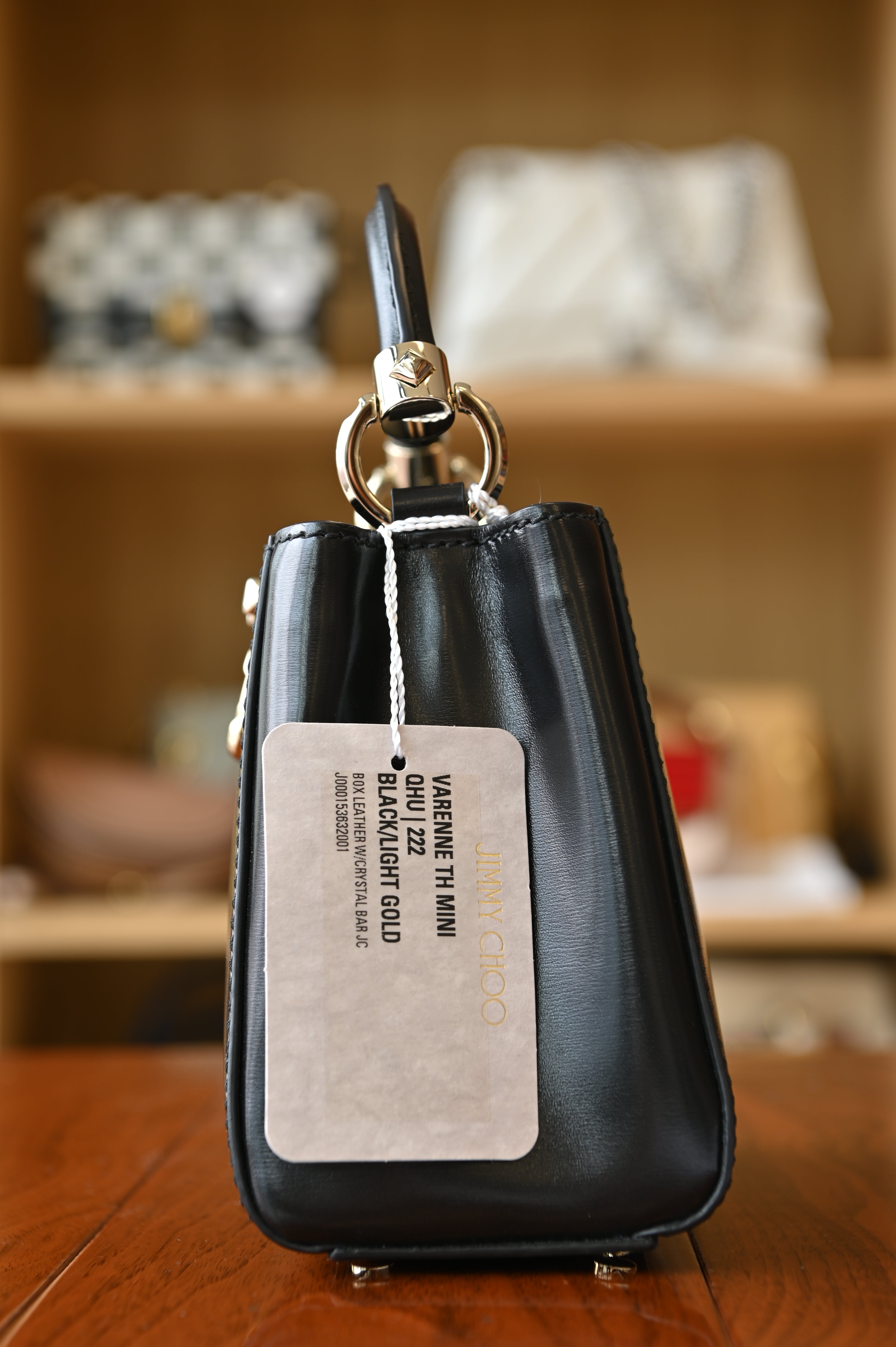Jimmy Choo Black Mini Varenne Top Handle Bag side