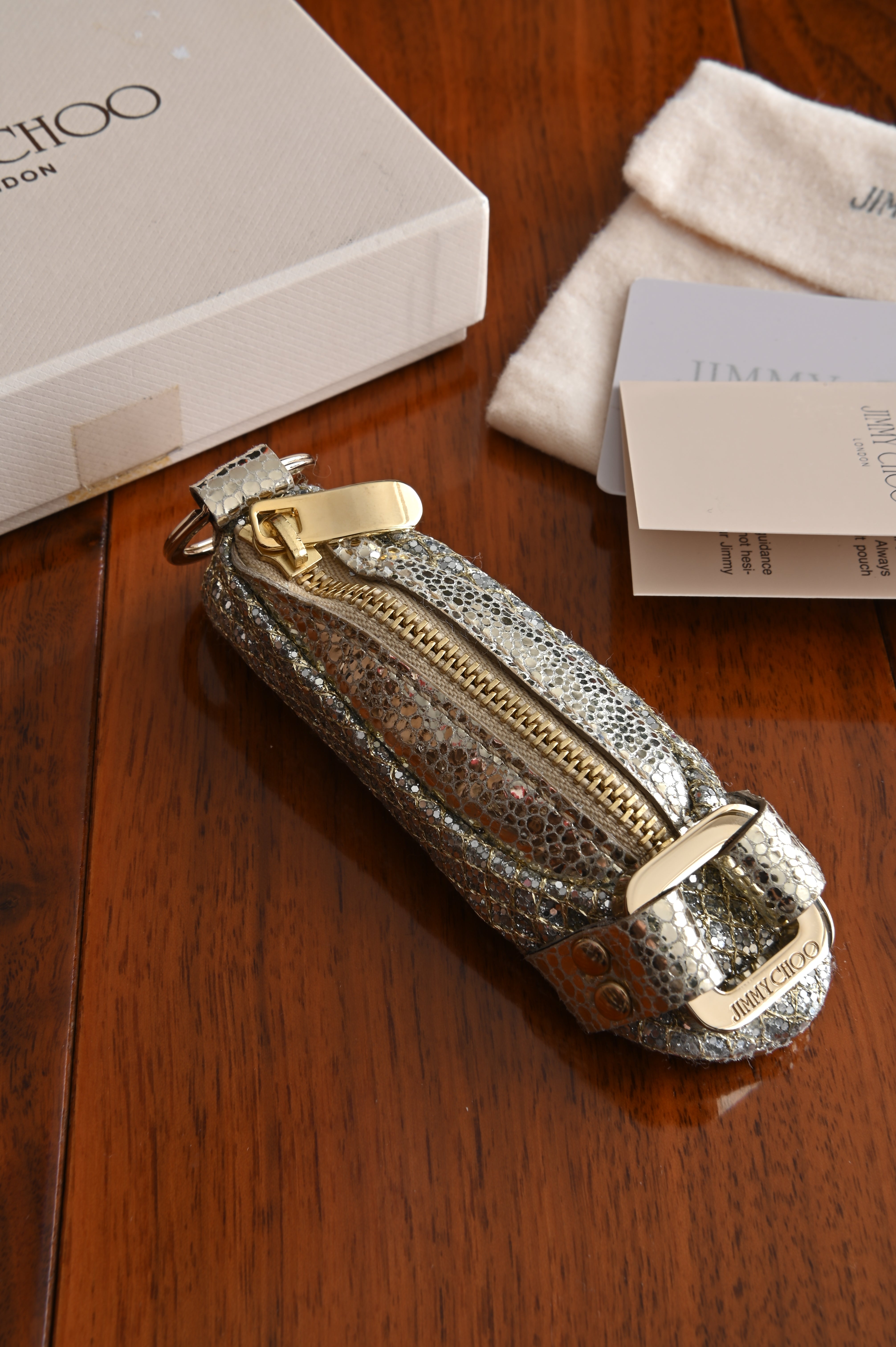 Jimmy Choo Glitter Coin Purse Shoe Keychain front