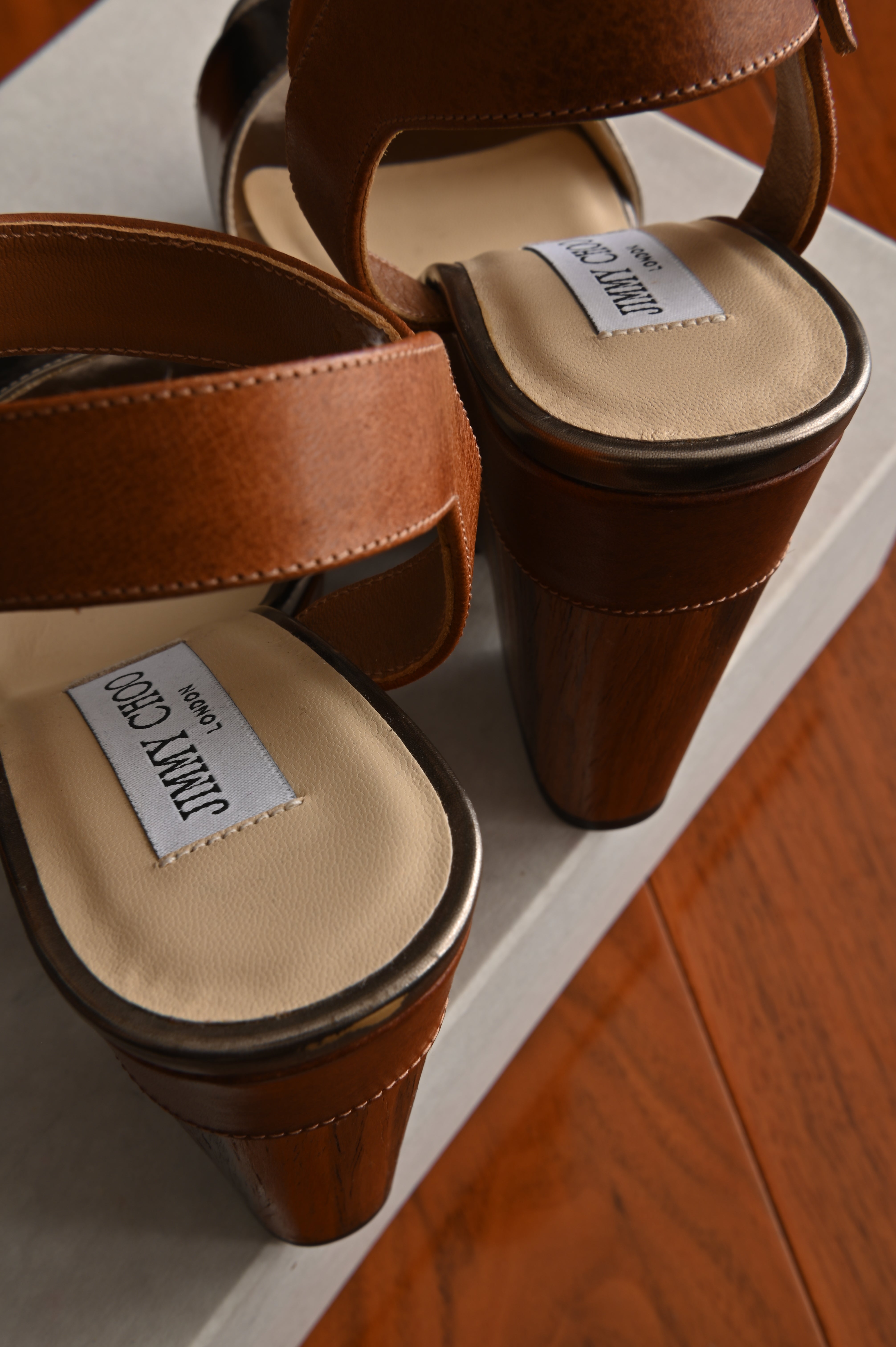 Jimmy Choo Gold Block Heeled Wedges back