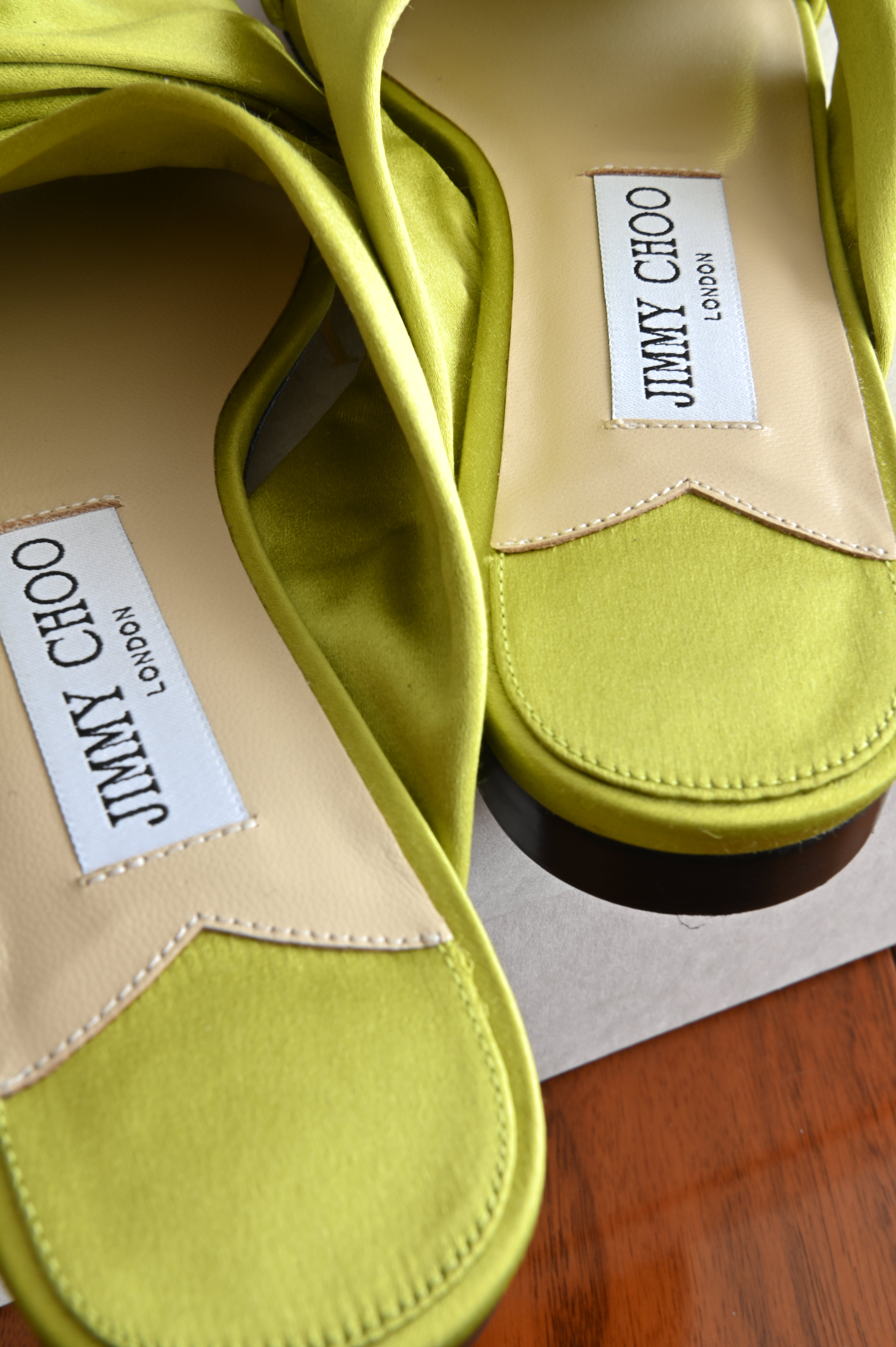 Jimmy Choo Lime Green Satin Flats back