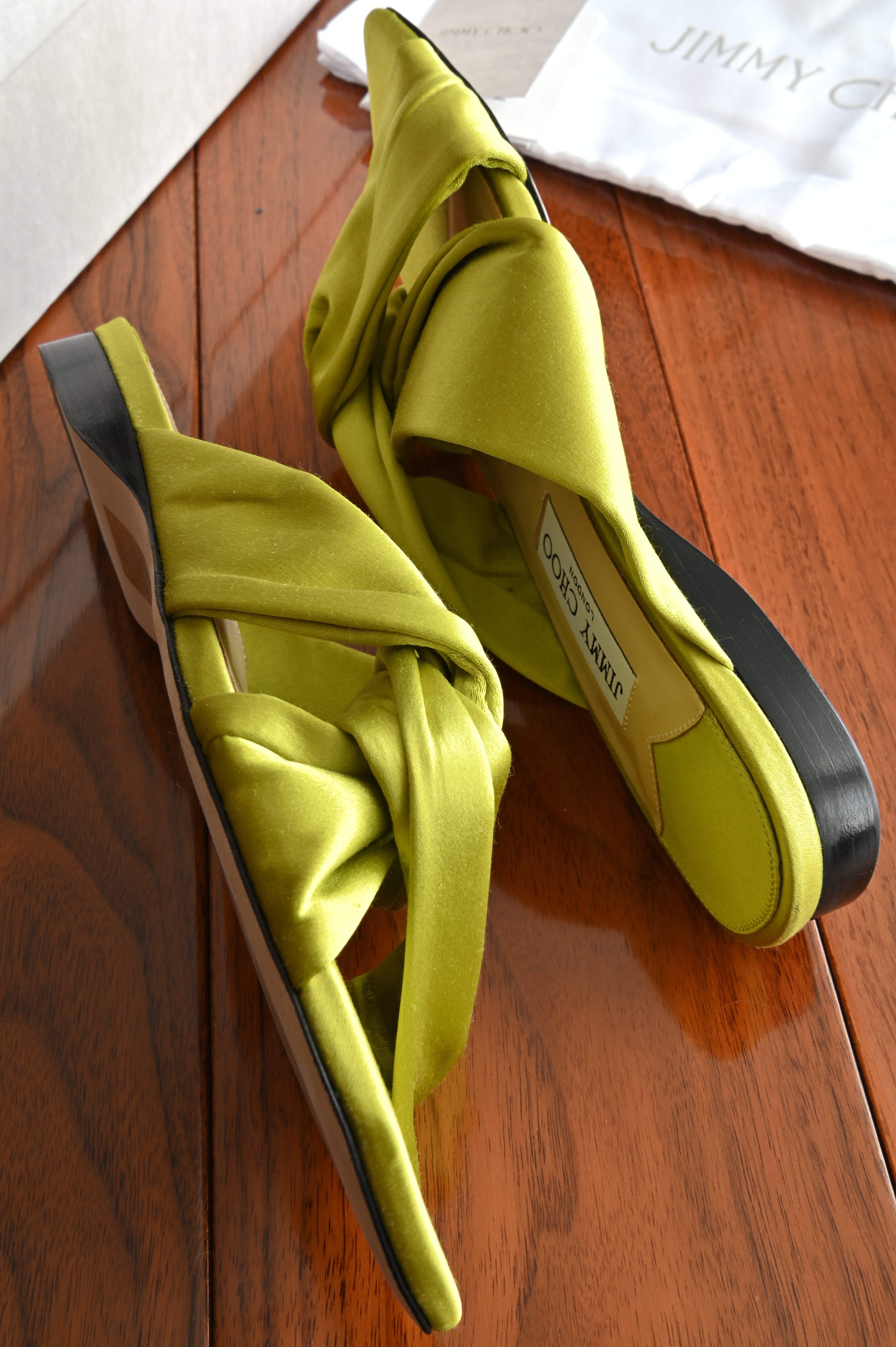 Jimmy Choo Lime Green Satin Flats side