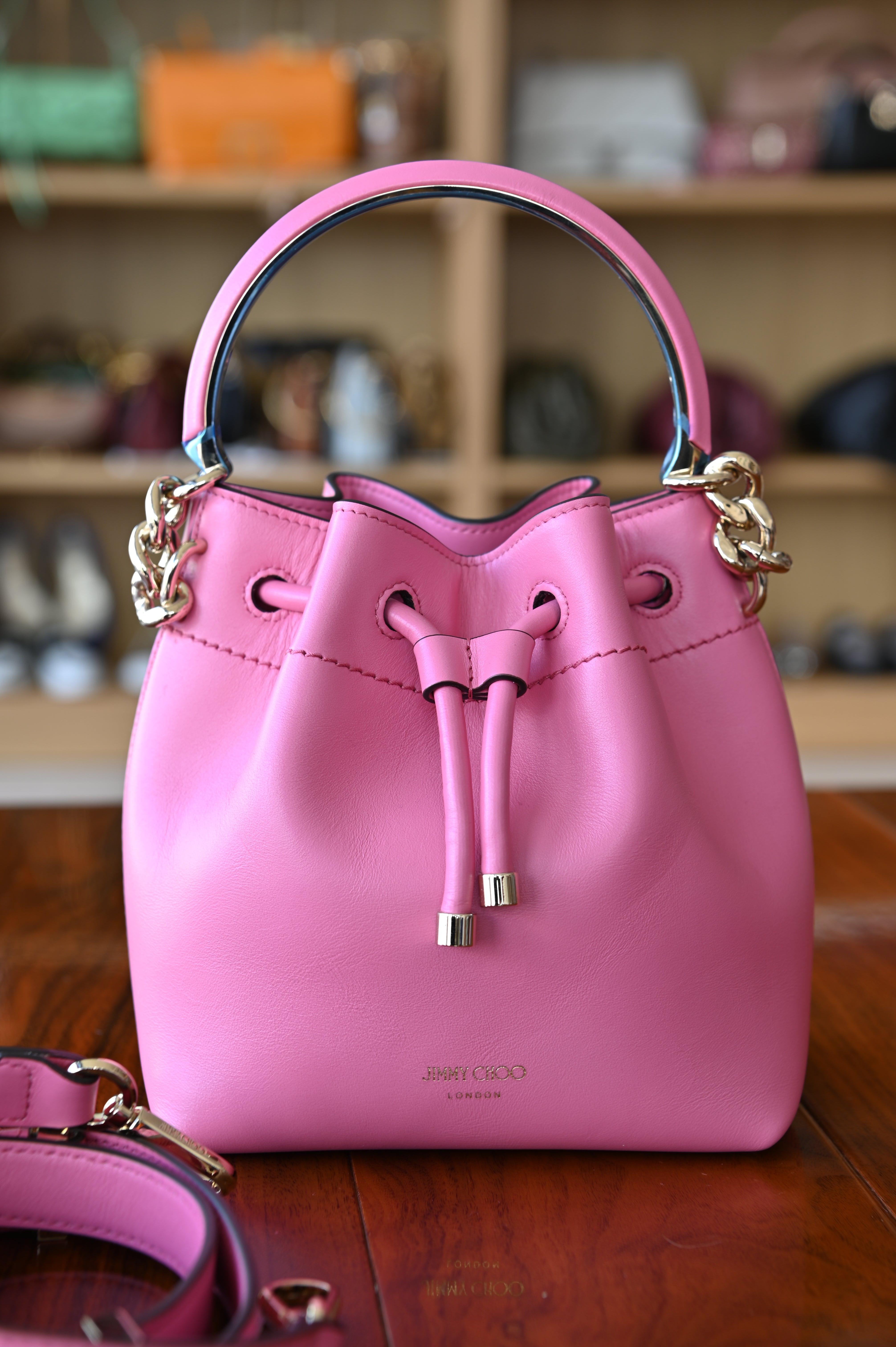 Jimmy Choo Pink Bon Bon Bucket Bag